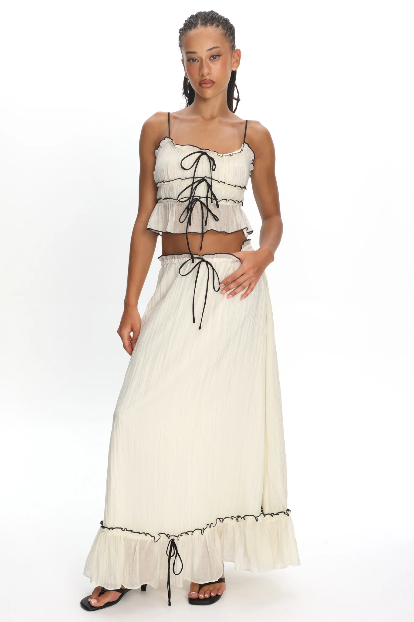 Maidens Tie Detail Overlock Maxi Skirt Cream