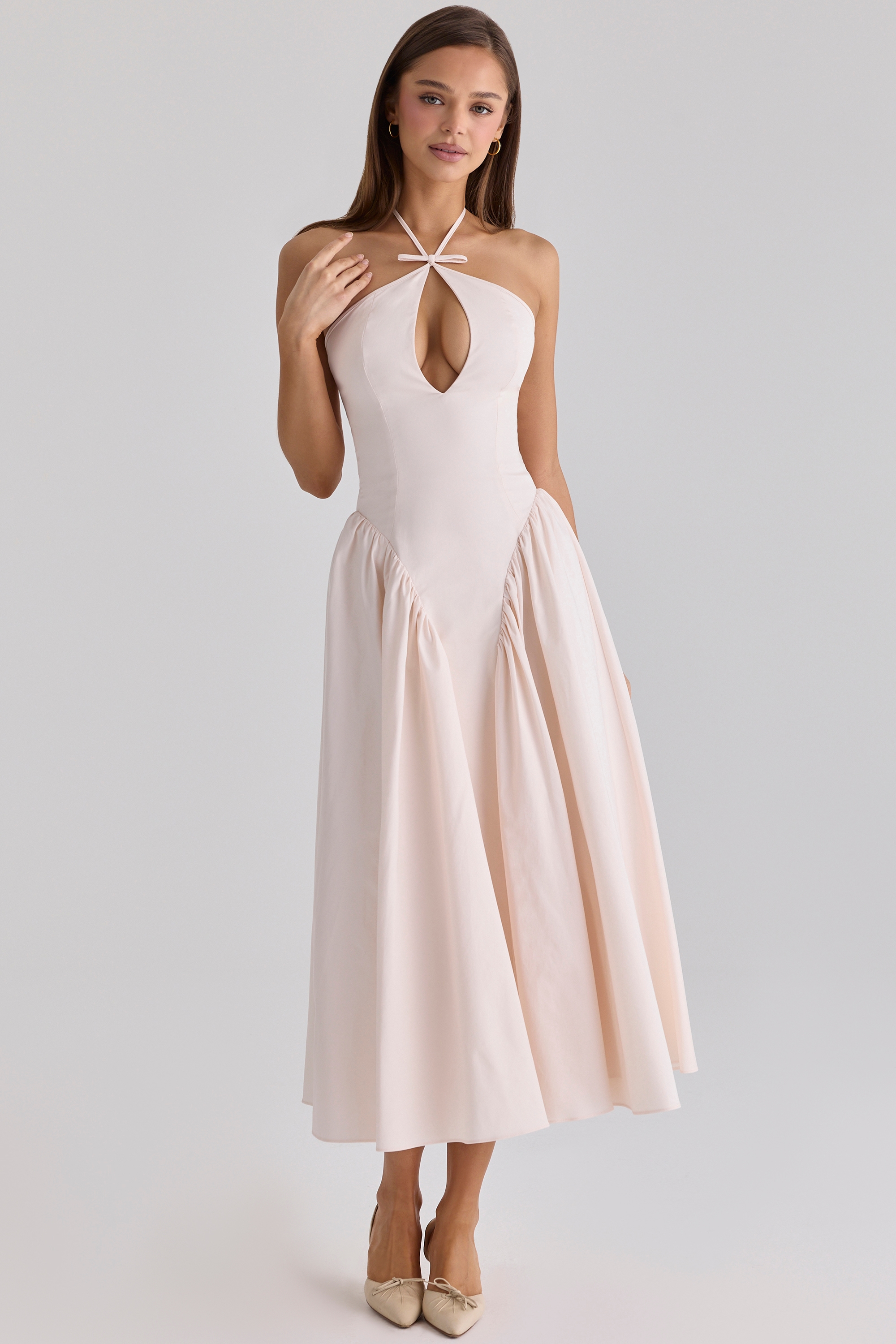 Blush Peek-a-boo Keyhole Cotton Midi Dress