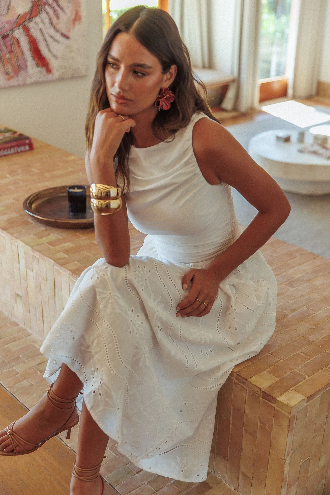 Dalayla Sleeveless Eyelet Maxi Dress White