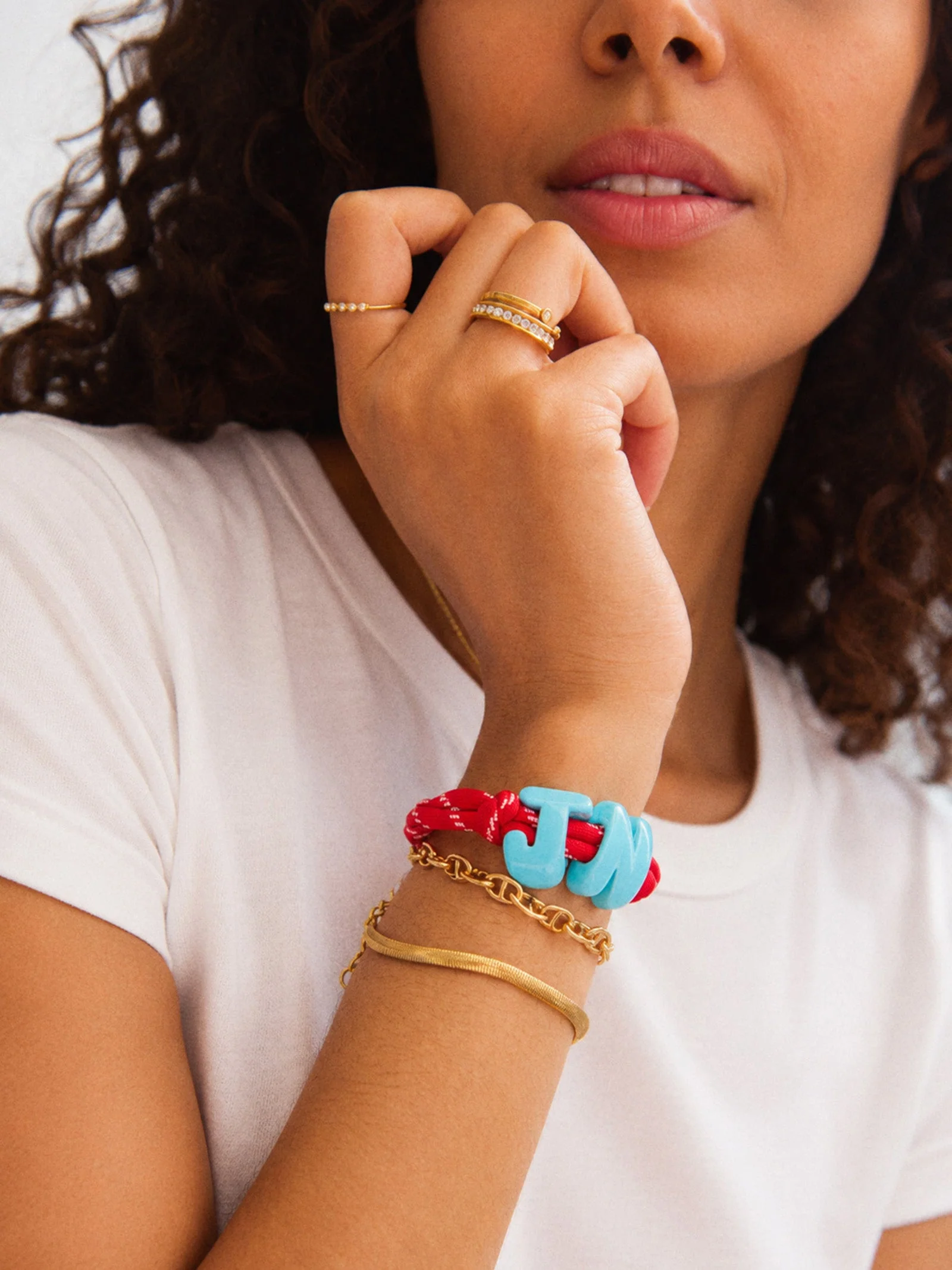 Knotty Enamel Initial Custom Bracelet - Red/Blue Single Letter