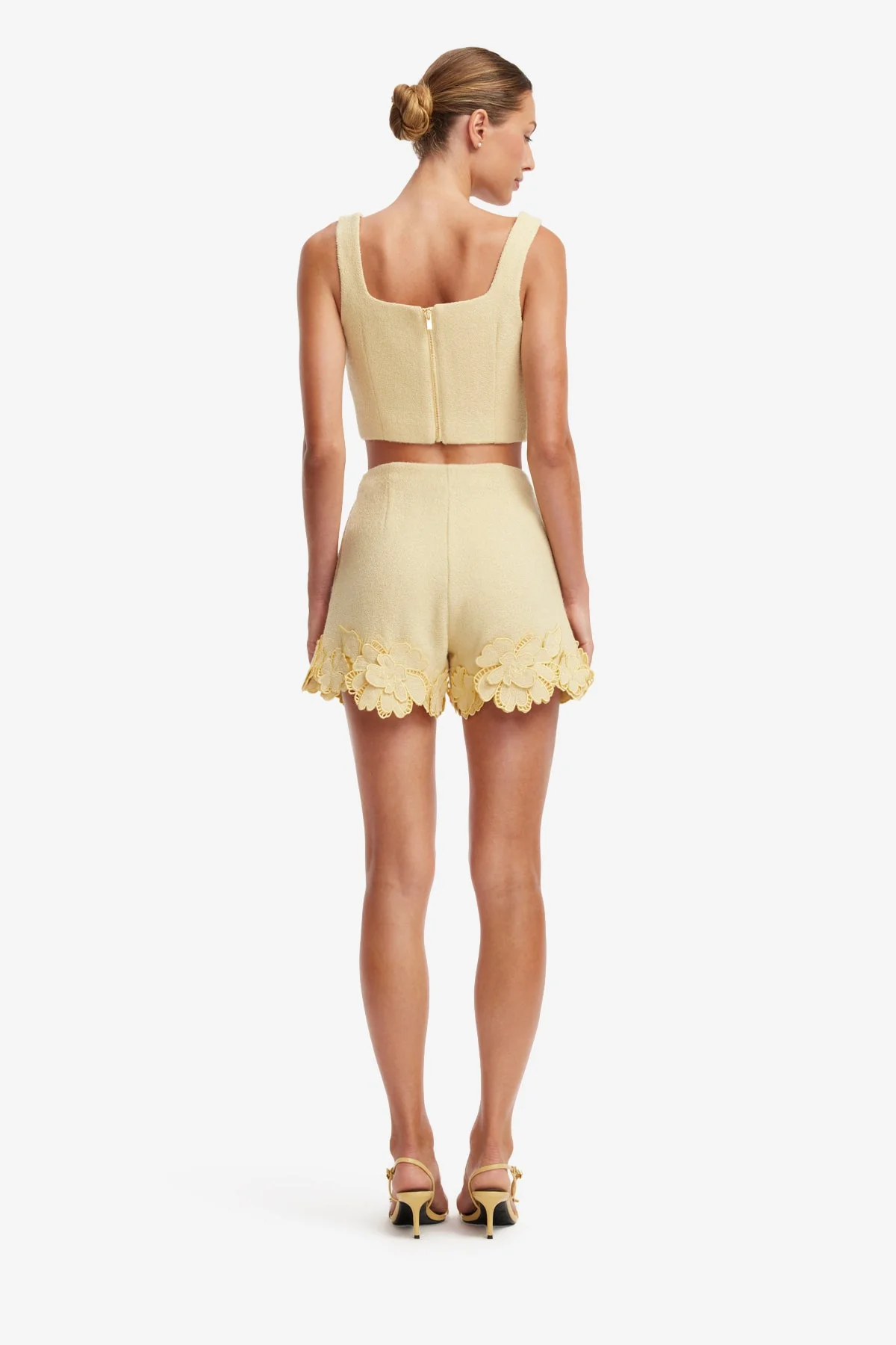 Vivian Appliqué Tweed Crop Top - Dusty Yellow