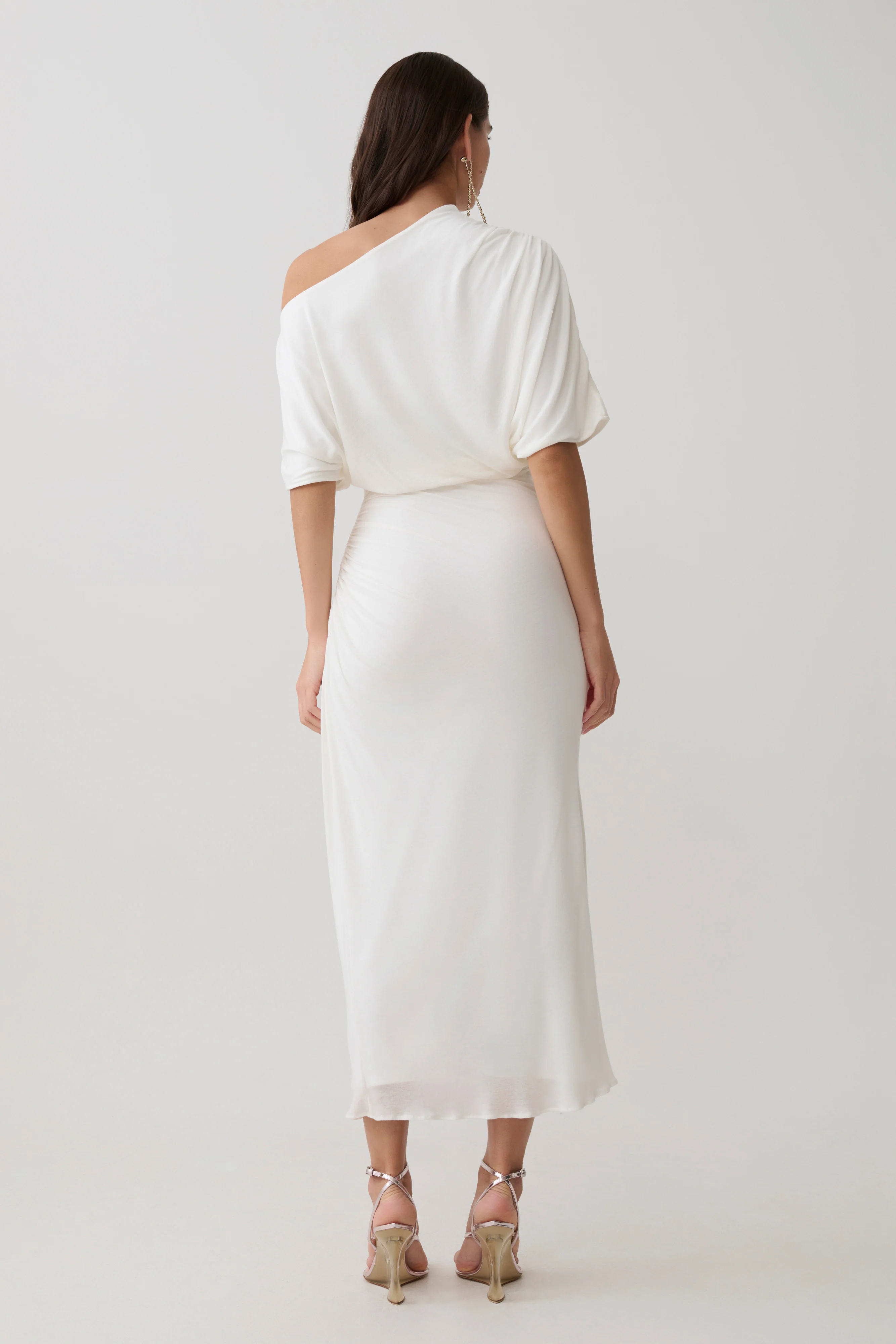 Alva Wool Lyocell Draped Midi Dress - White