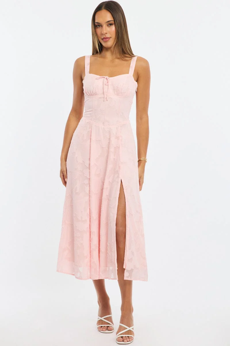 Pink Midi Dress Burn Out