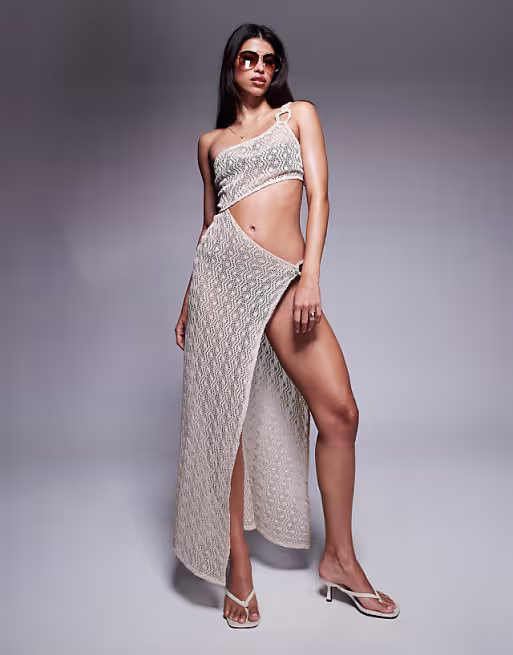 Rina raffia flower maxi beach dress in white