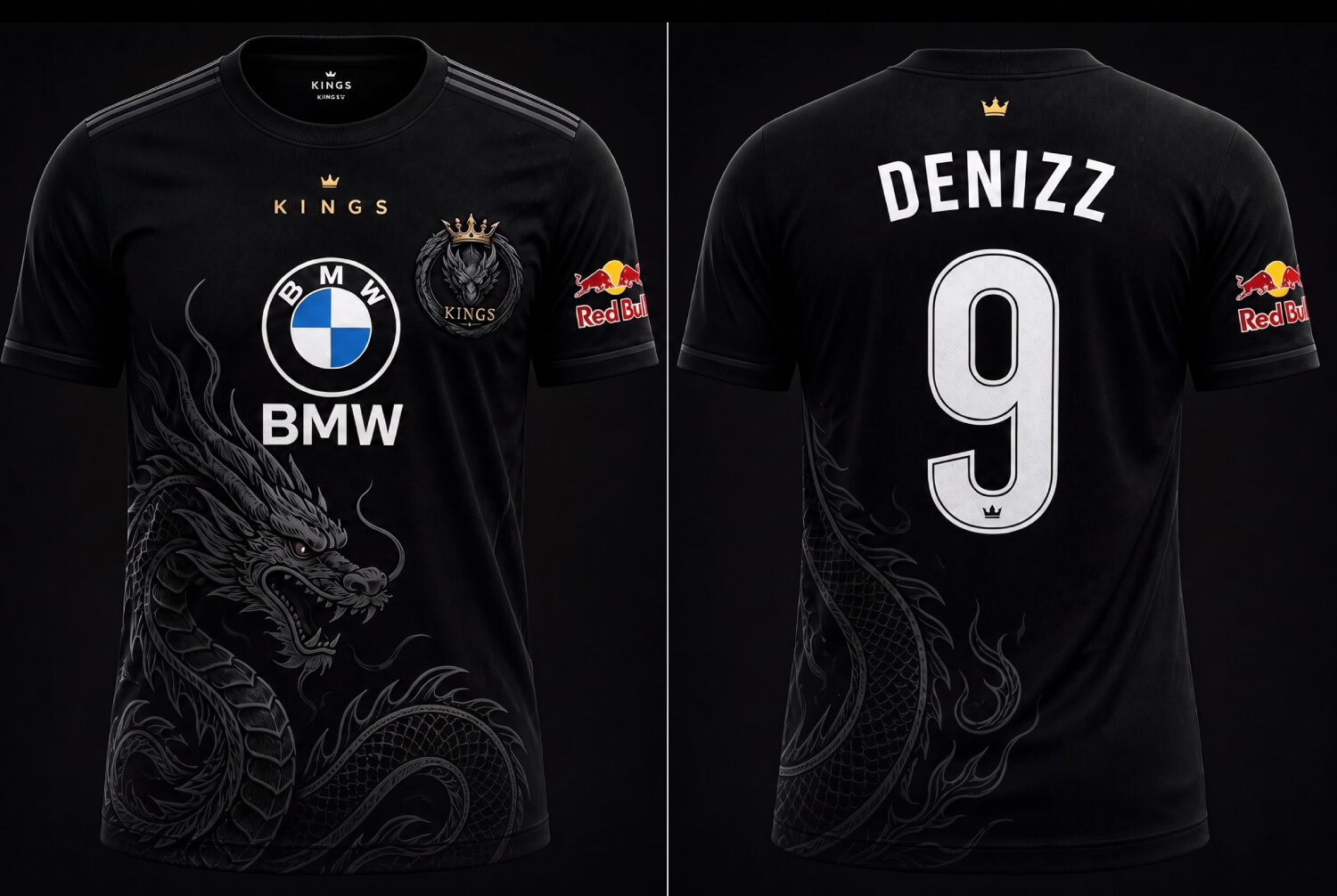 AI-generated black dragon football kit concept