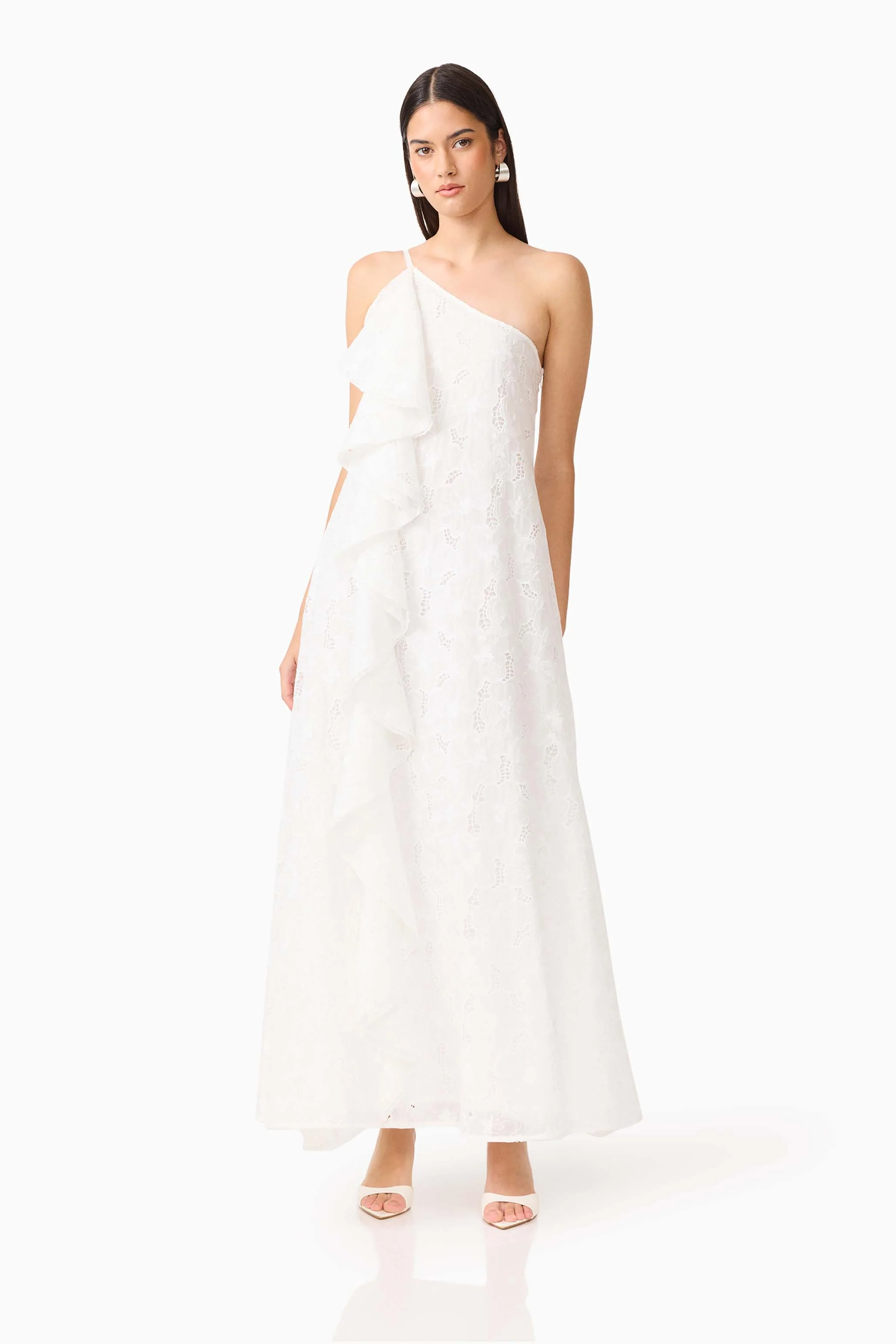 CURAAE Elen Ruffle Maxi Dress in White