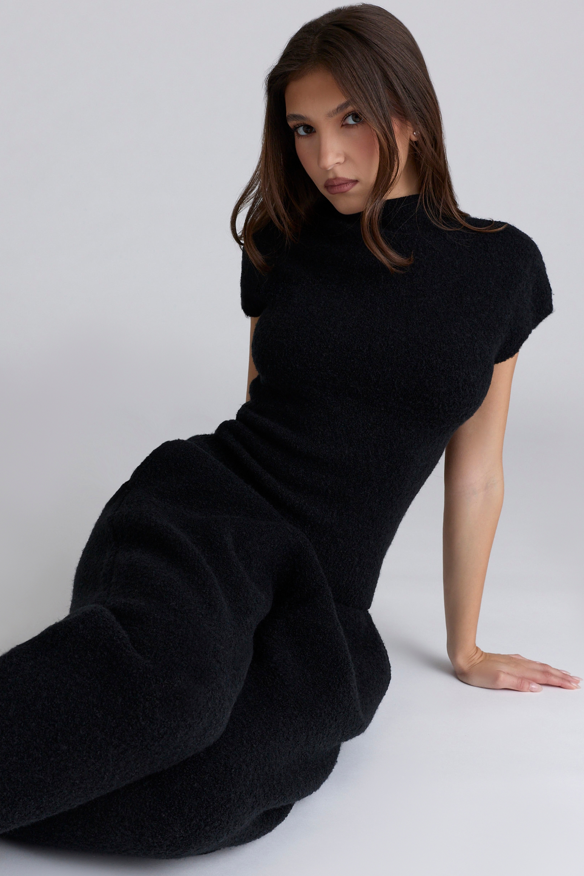 black wool boucle knit top