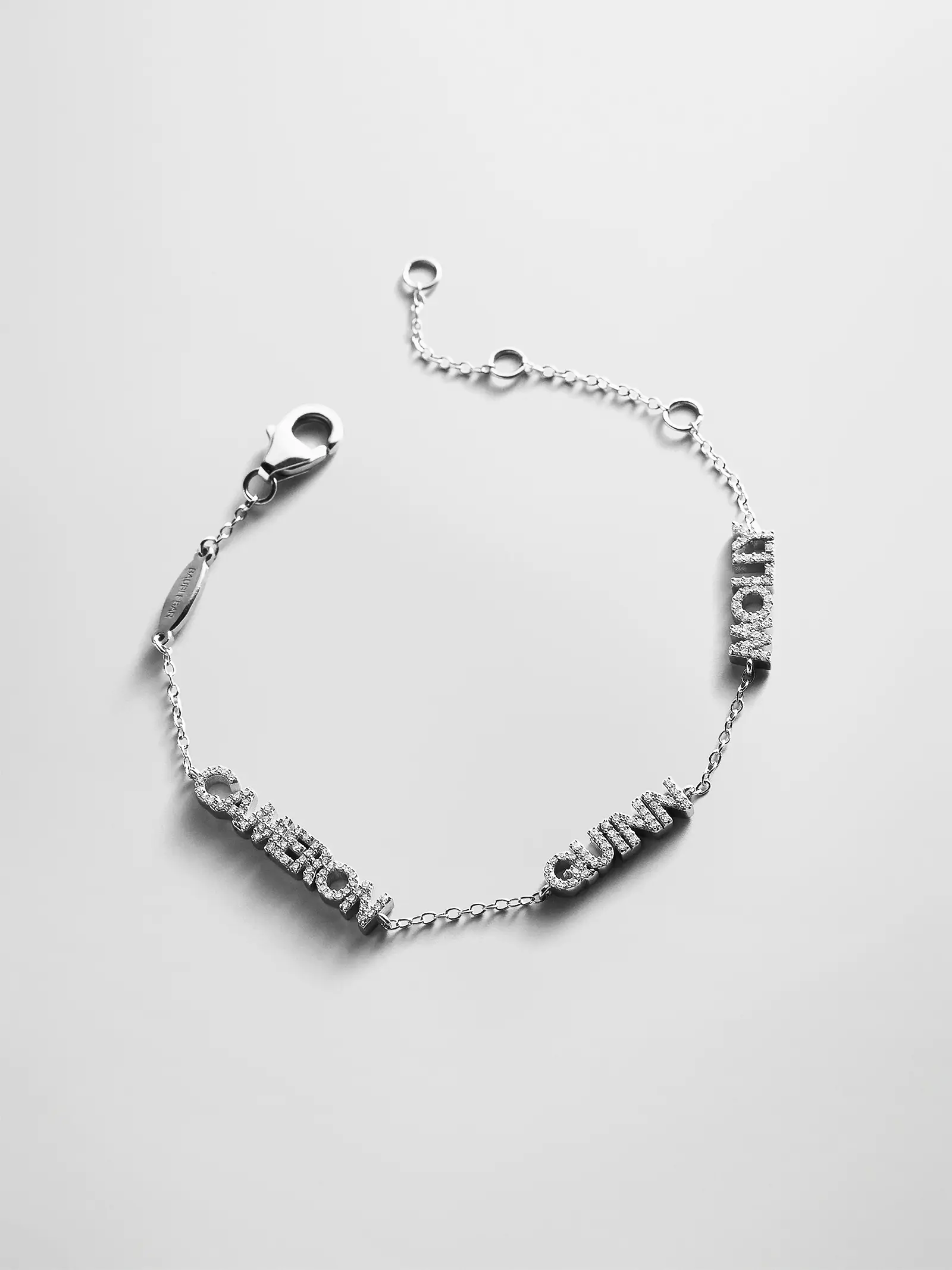 Sterling Silver/Pavé Custom Block Multi Name Bracelet - 1 Name