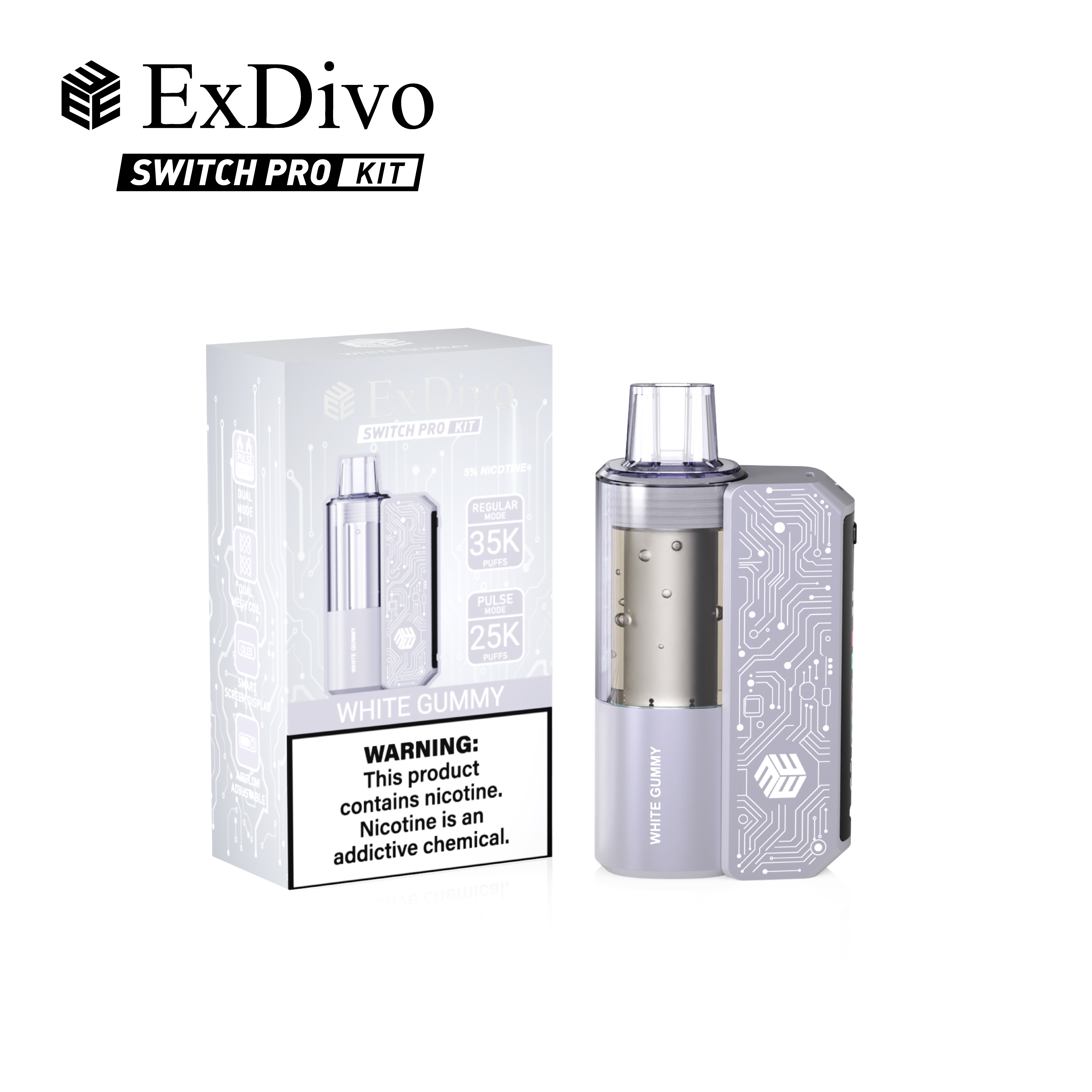 WHITE GUMMY - ExDivo BRIGHT MIRROR 35K Replaceable VAPE kit