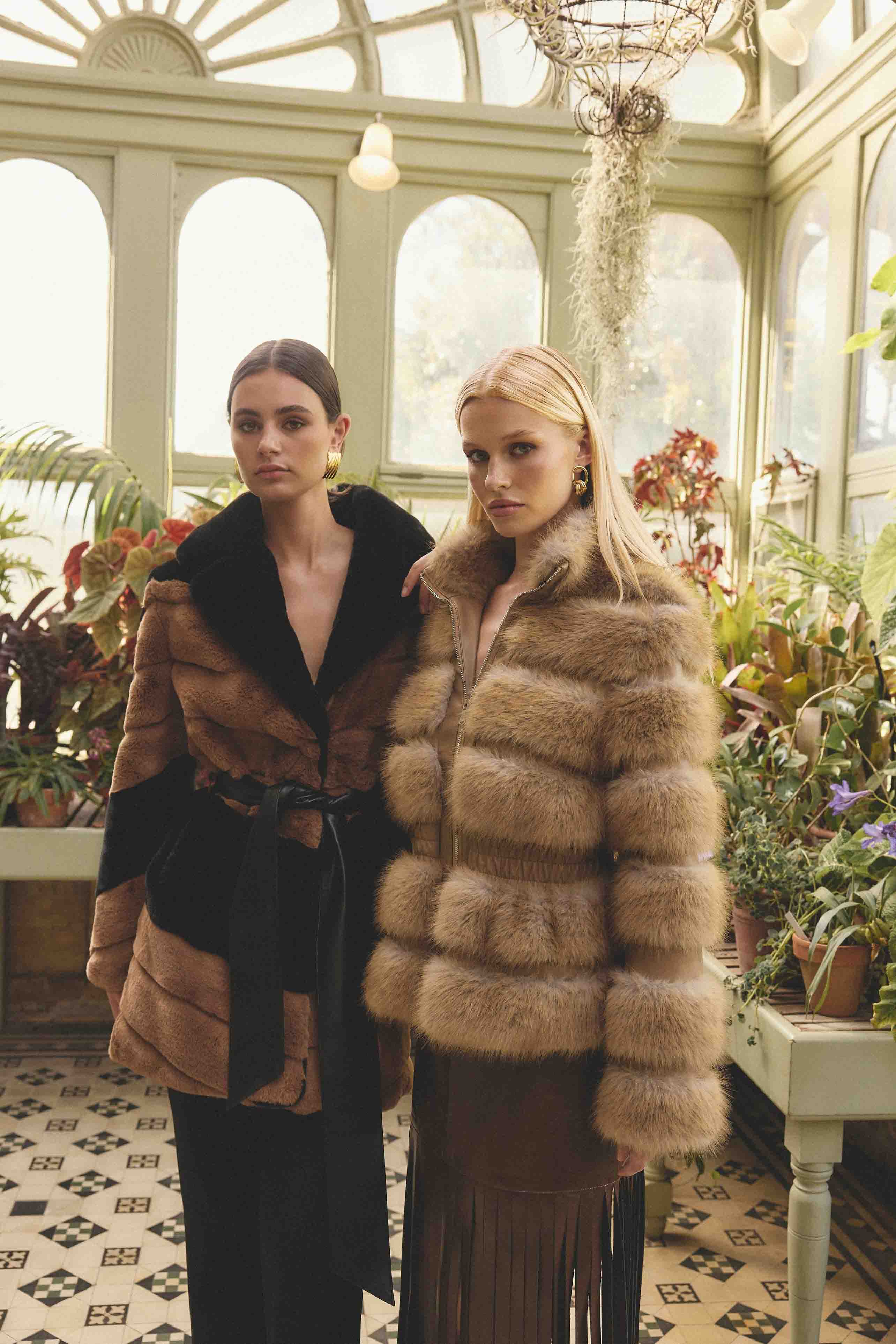 Aisling Faux Fur & Leather Jacket in Beige