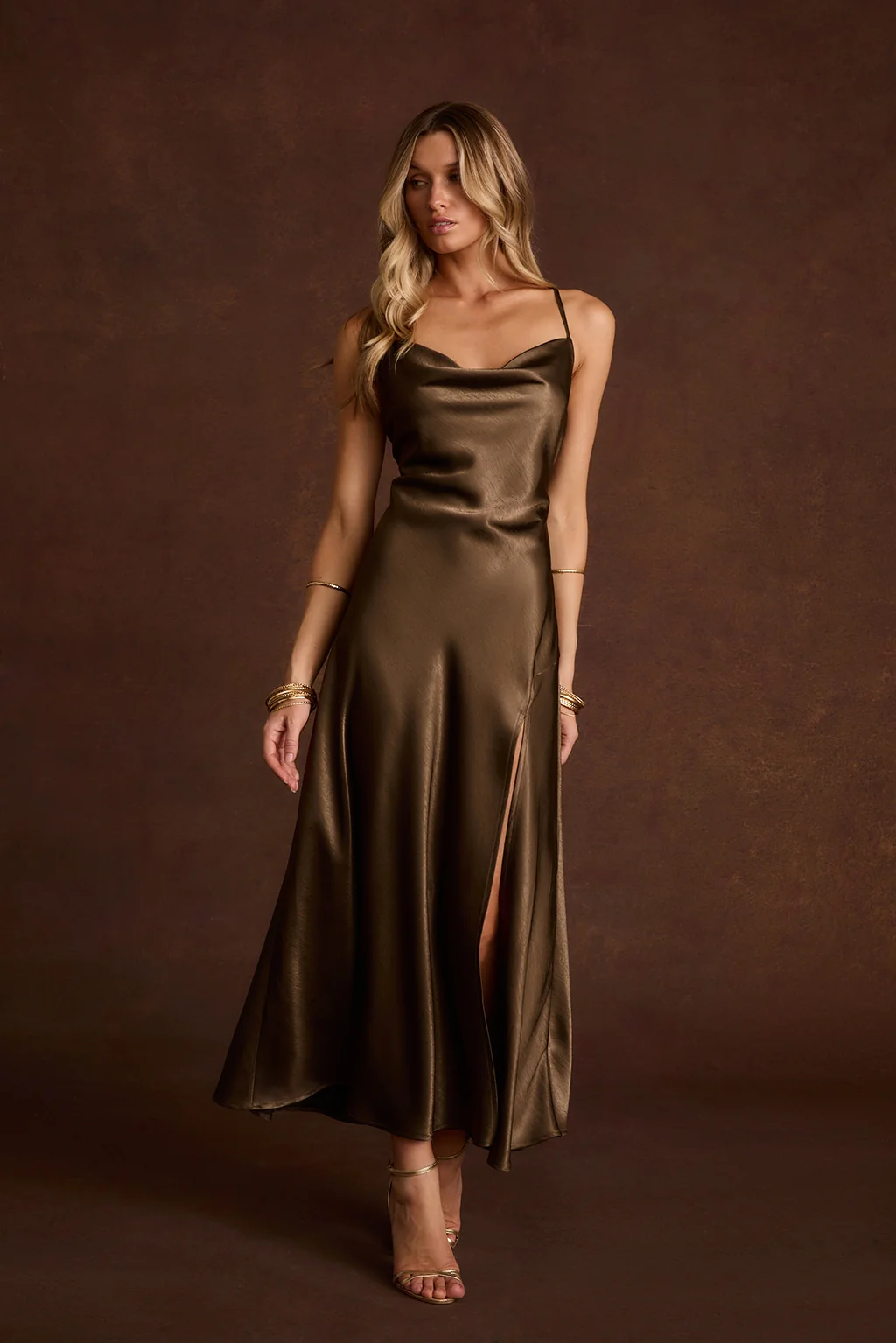 Natalia Truffle Satin Maxi Dress