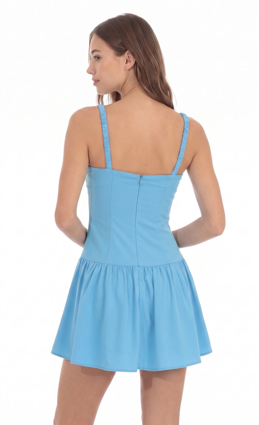Ruched Fit and Flare Mini Dress in Aqua Blue - FASHION NOB