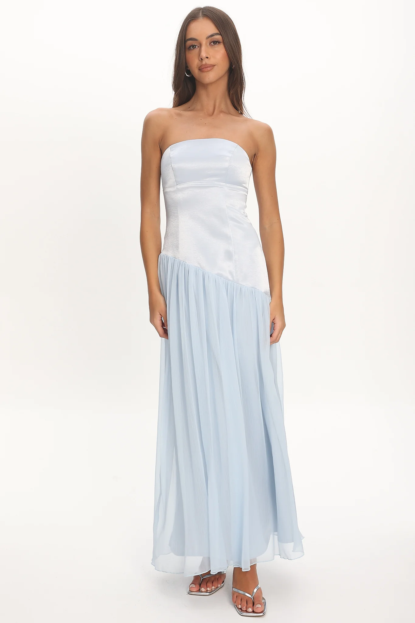 Karielle Asymmetric Drop Waist Maxi Dress Blue
