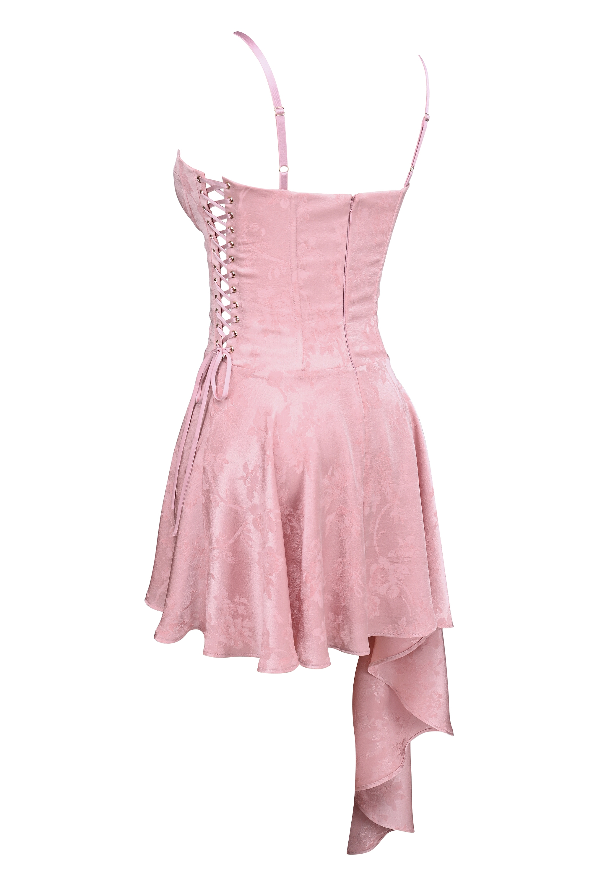 Pink Jacquard Draped Mini Dress