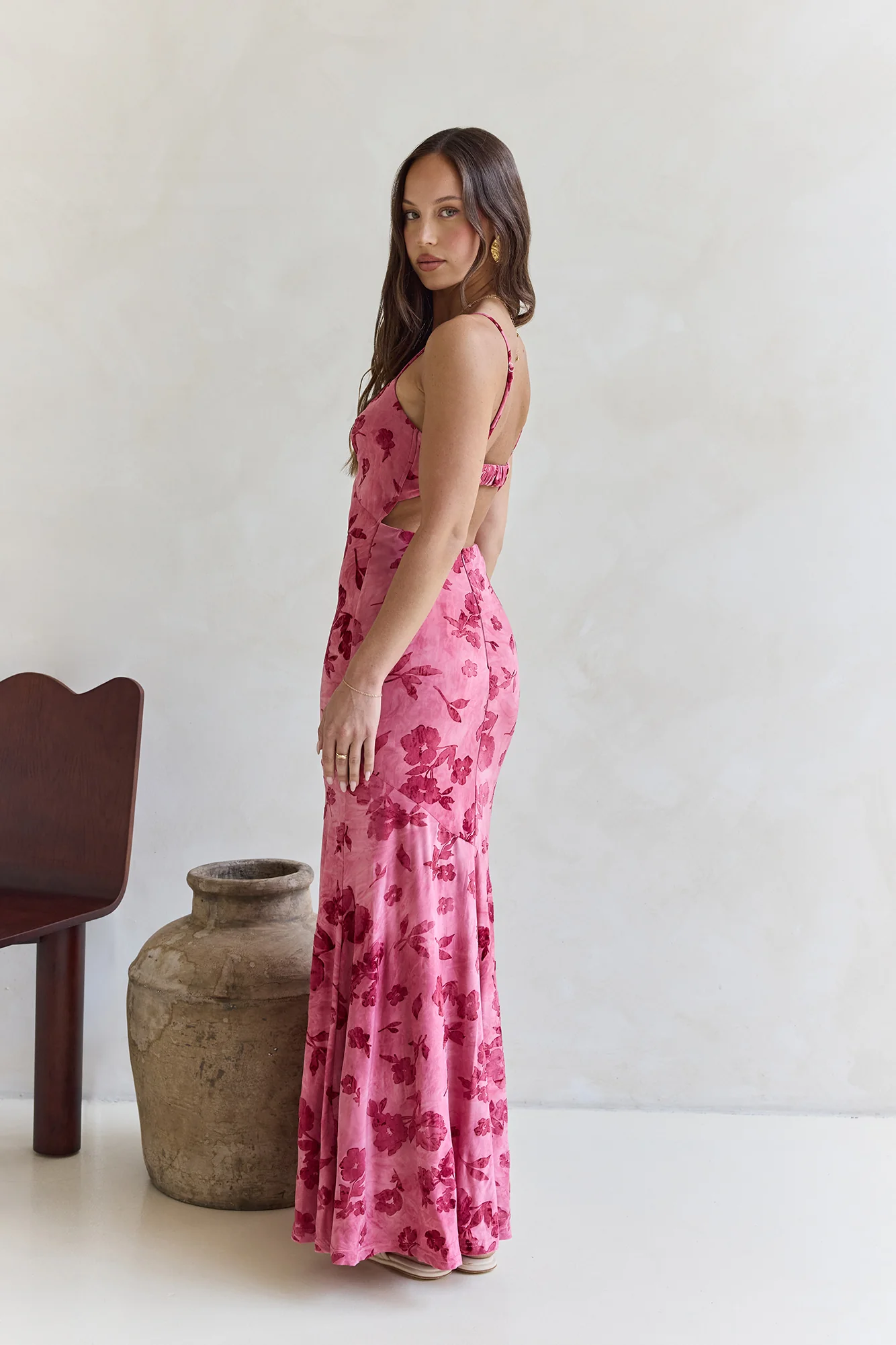 Bed Of Flowers Mesh Maxi Dress Pink