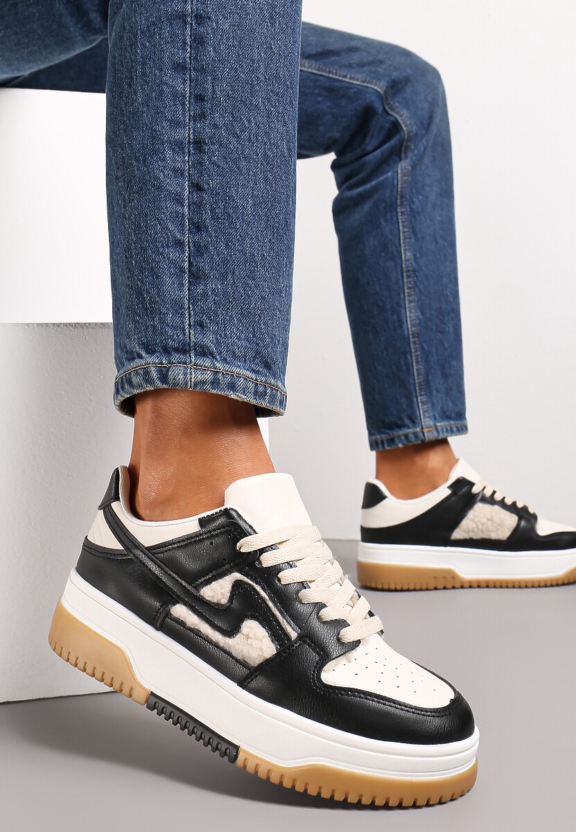 Białe Sneakersy z Imitacji Skóry ze Wstawkami z Futerka Vaelisa