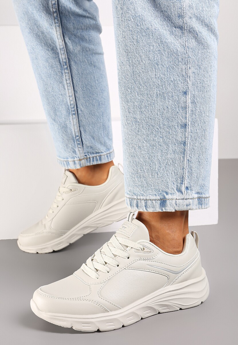 Beżowe Casualowe Buty Sportowe Sneakersy na Płaskiej Tłoczonej Podeszwie Velanitta