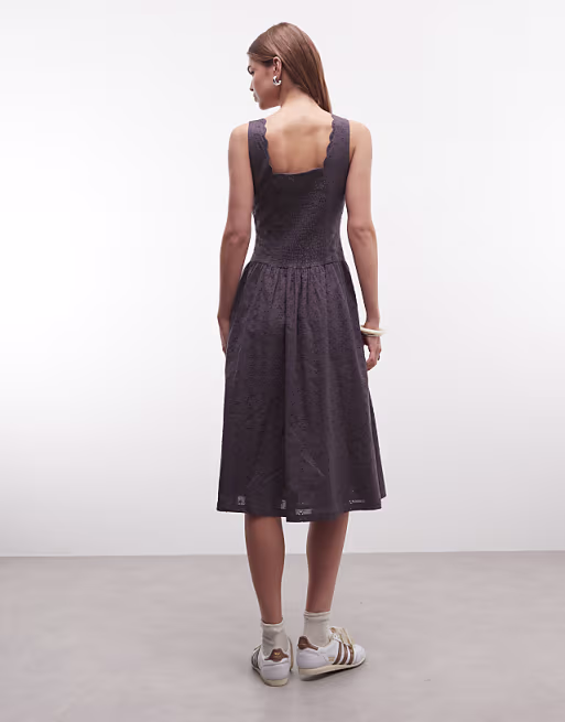 Daisy Street v neck corset style midi dress in gray broderie