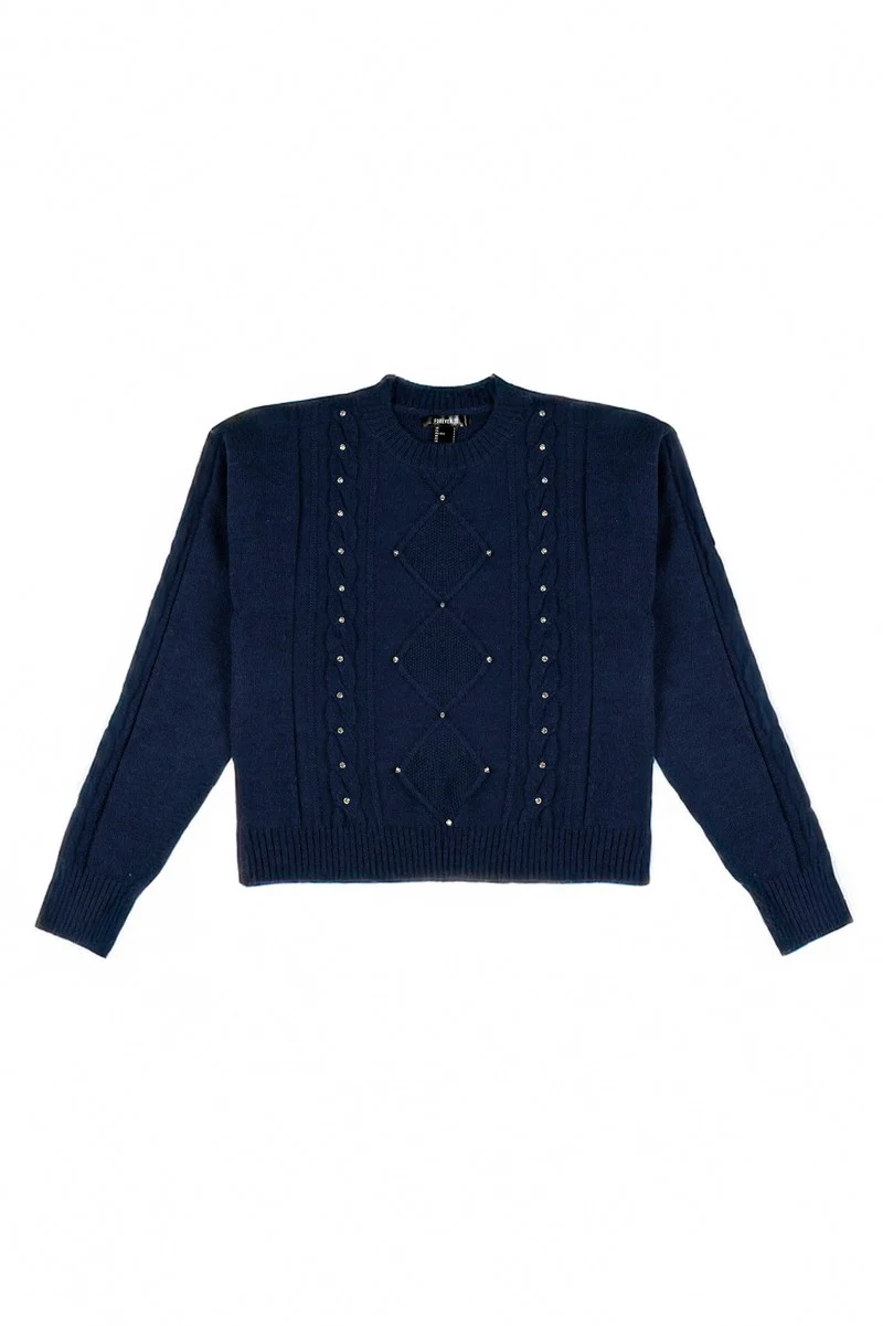 Embellished Cable-Knit Cropped Sweater