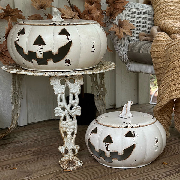 Huge Chippy Metal Jack O Lanterns, Set of Three