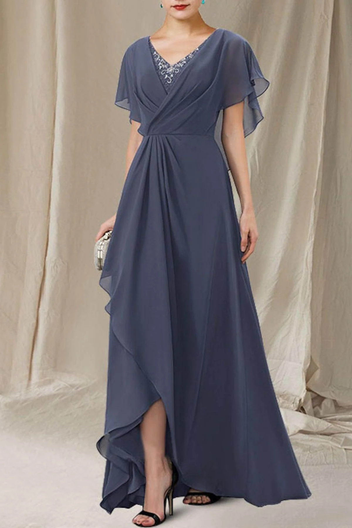 A-Line Sweep-Brush Train Chiffon Mother Dress CM0080