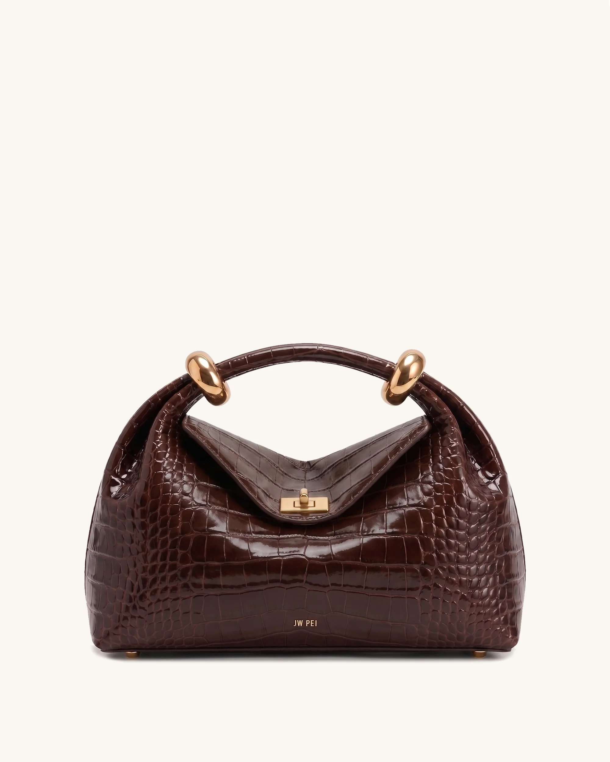 Ellie Metal Ring Flap Top Handle Bag - Chocolate Brown