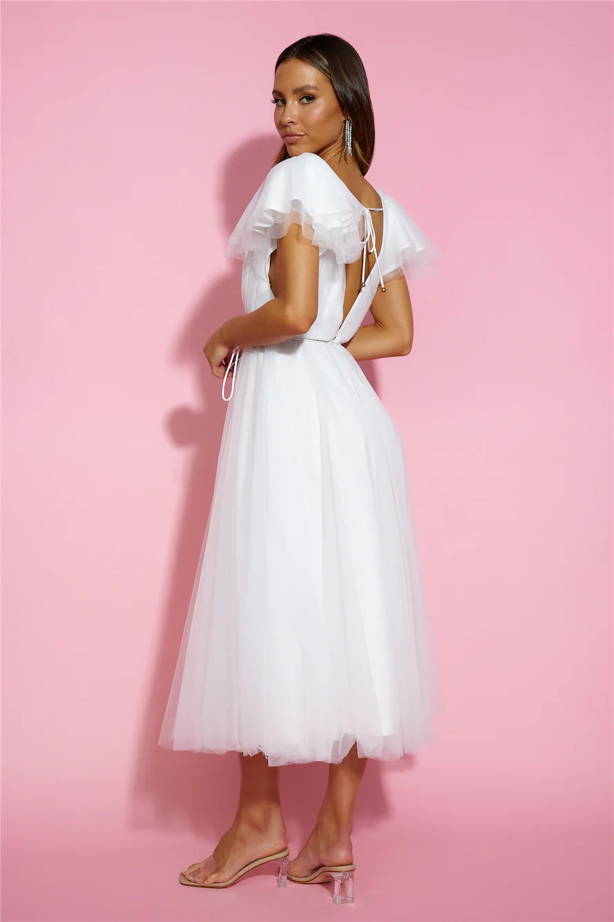 Bells Are Ringing Tulle Midi Dress White - luluinthesky