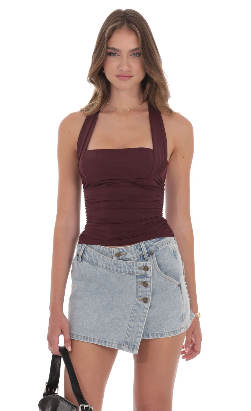 Halter Ruched Top in Burgundy