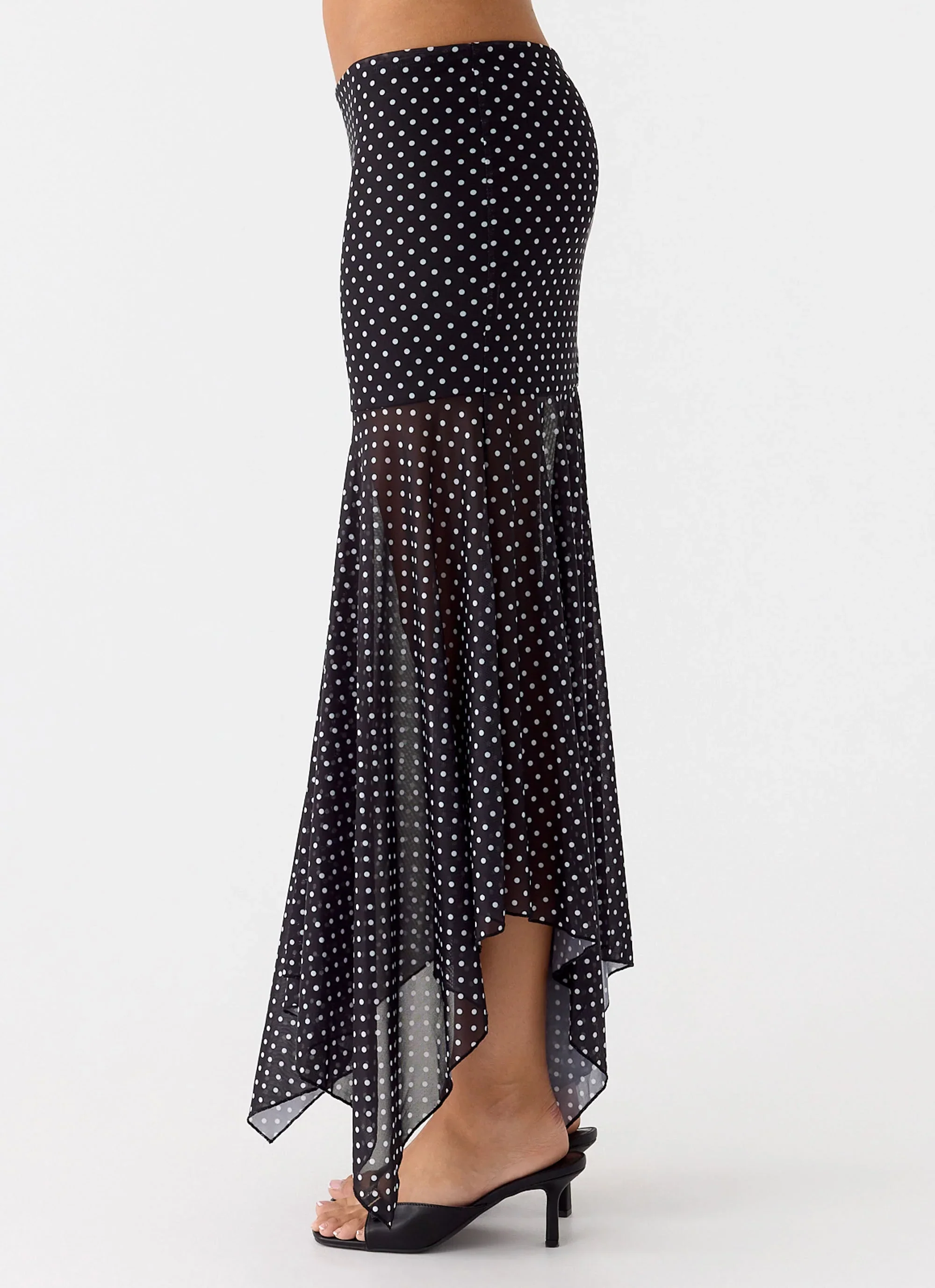 Buffy Maxi Skirt - Black Polkadot