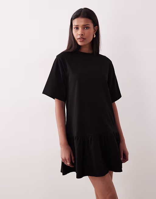 drop waist mini dress in black