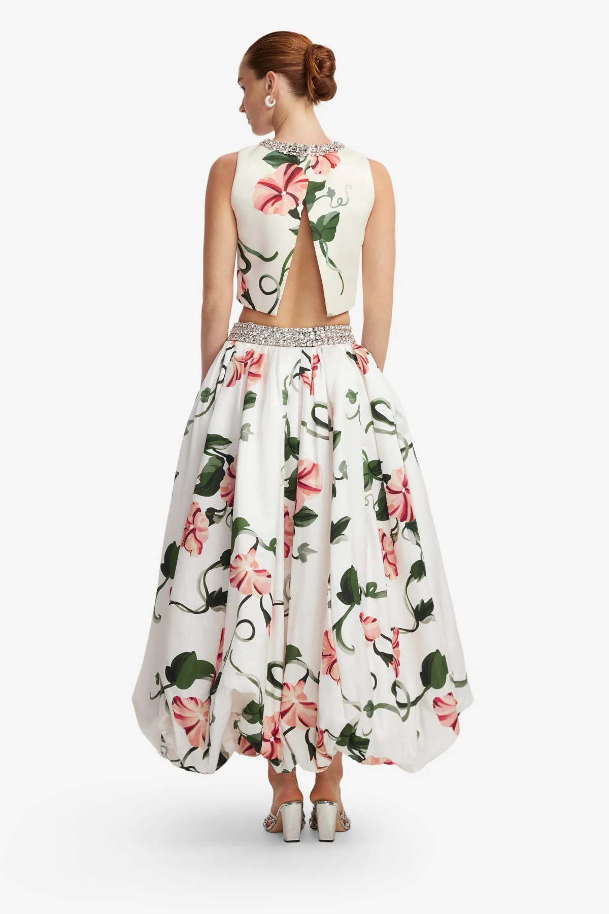 Iris Embellished Top - Vine Print in Snow