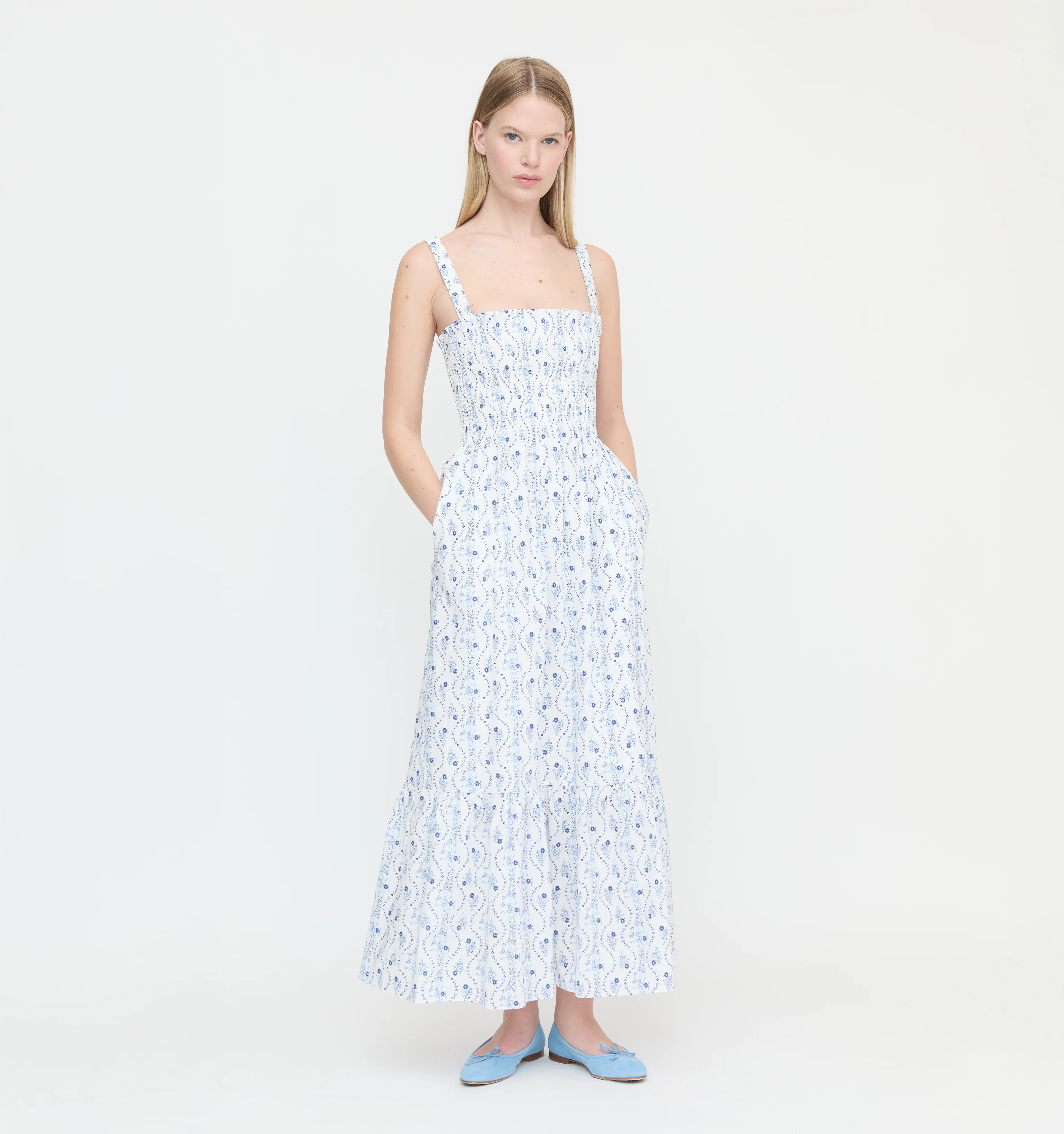 The Anjuli Nap Dress - Blue Vine Stripe