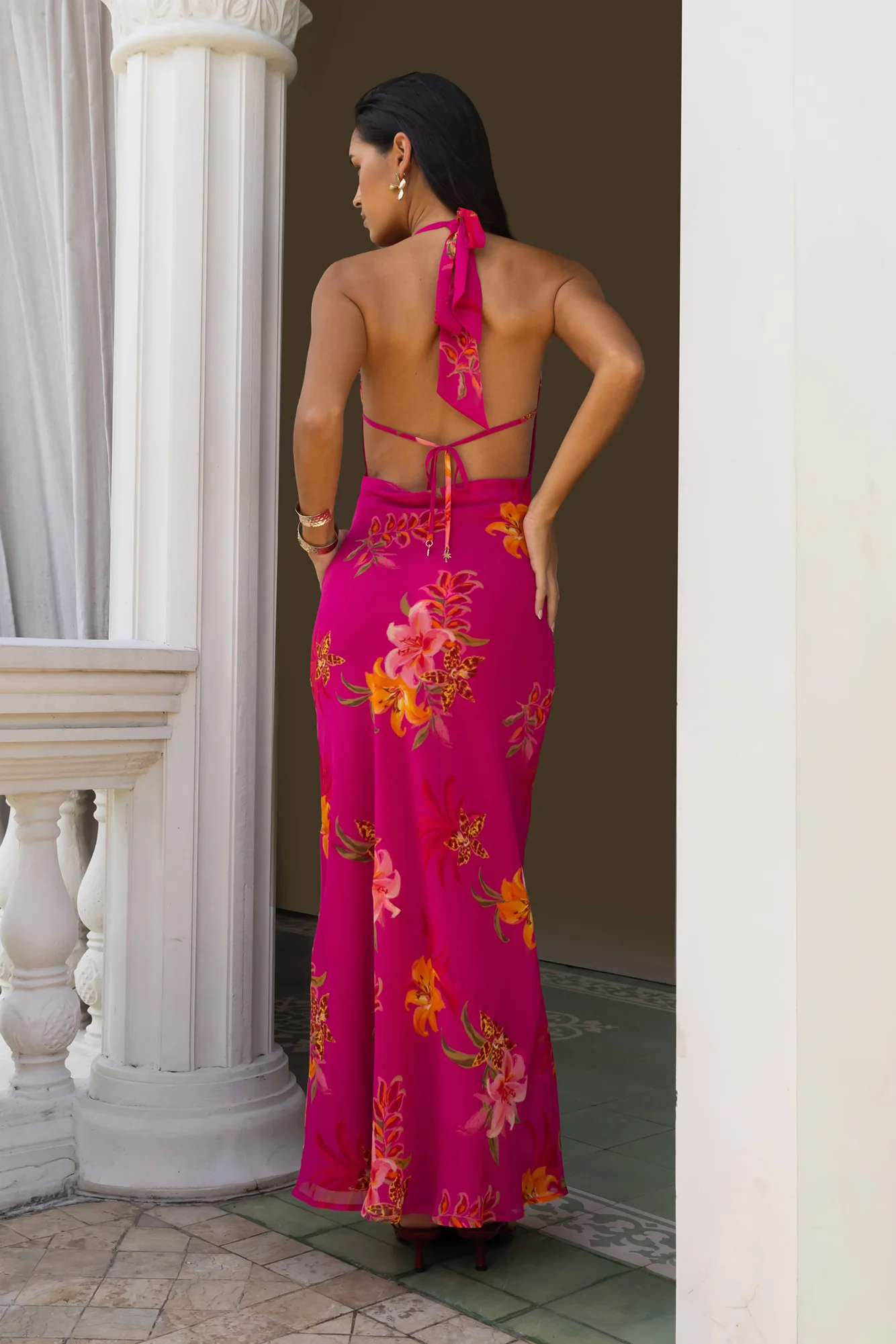Starlit Island Halter Maxi Dress Pink