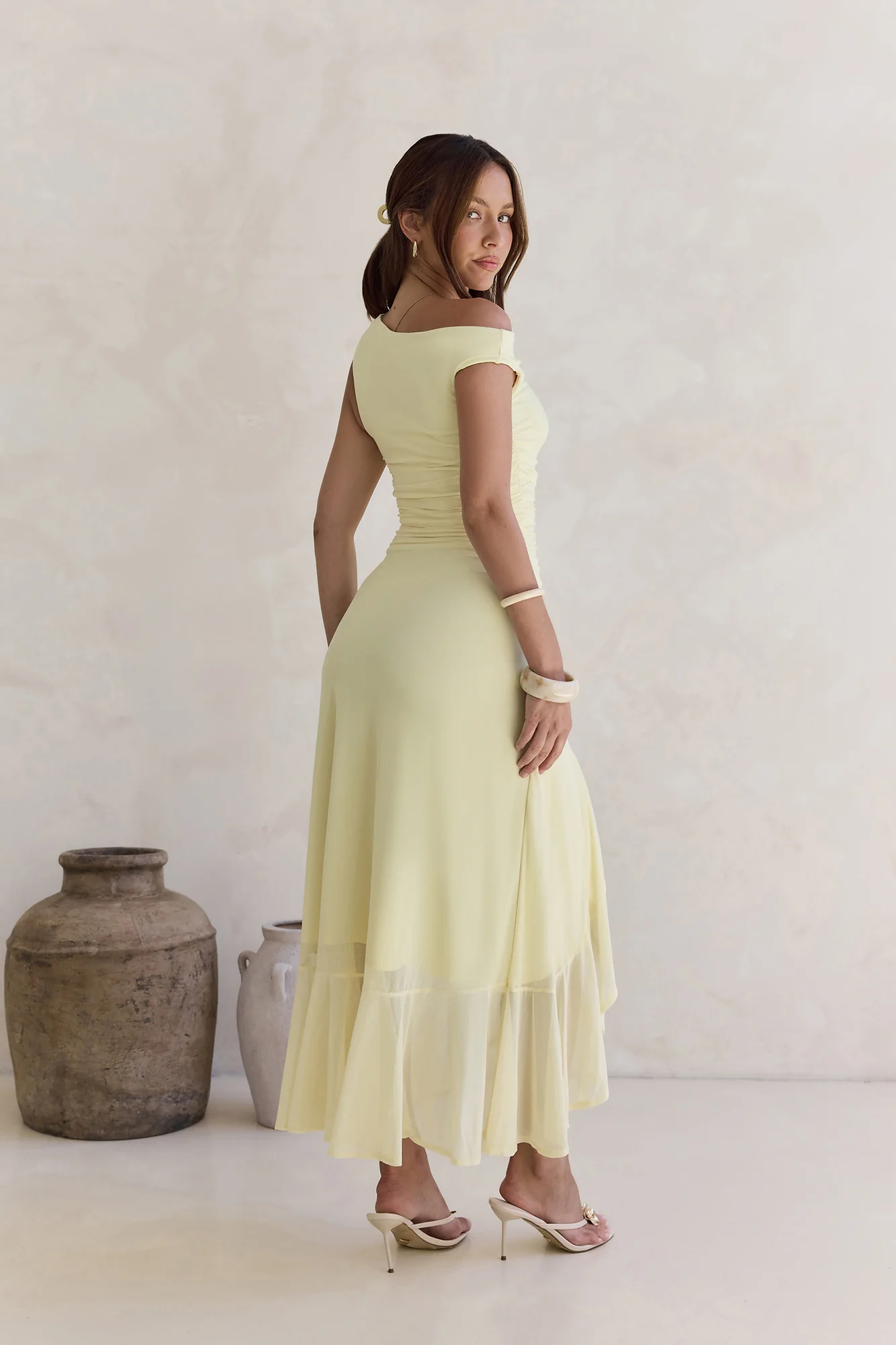 Whispered Secrets Mesh Long Sleeve Maxi Dress Yellow - luluinthesky