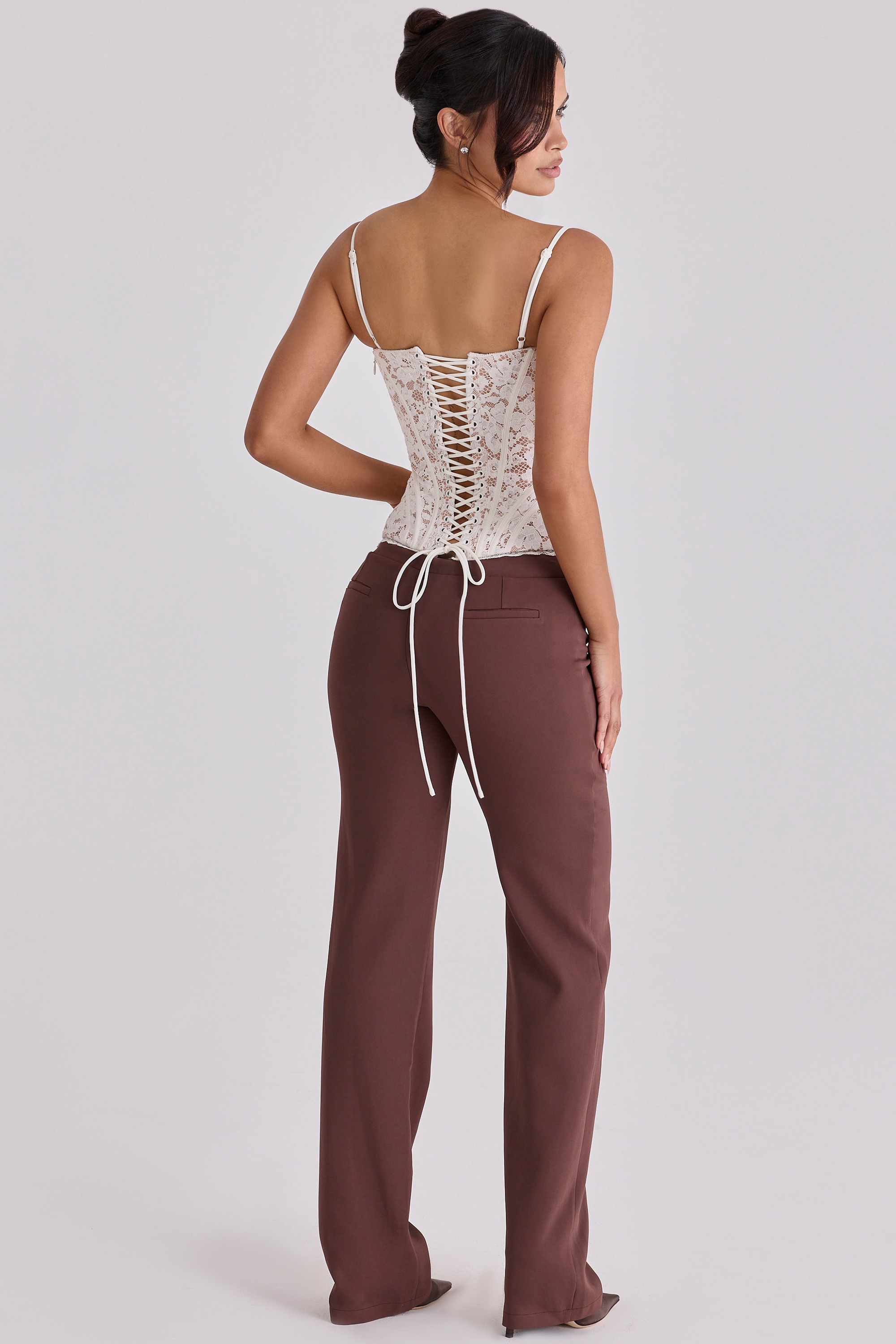espresso brown straight leg trousers