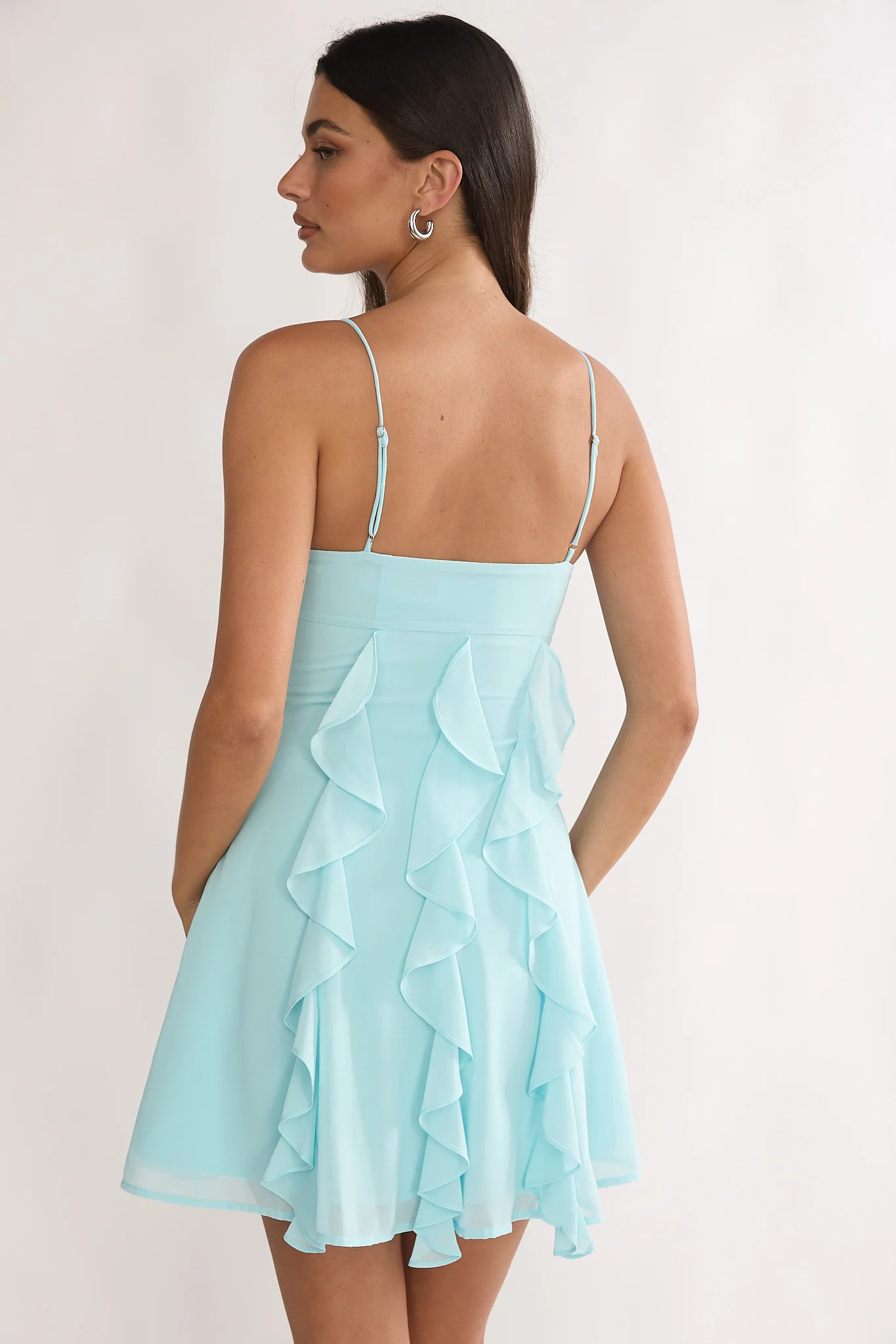 Katalia Ruffle Mini Dress Aqua - luluinthesky