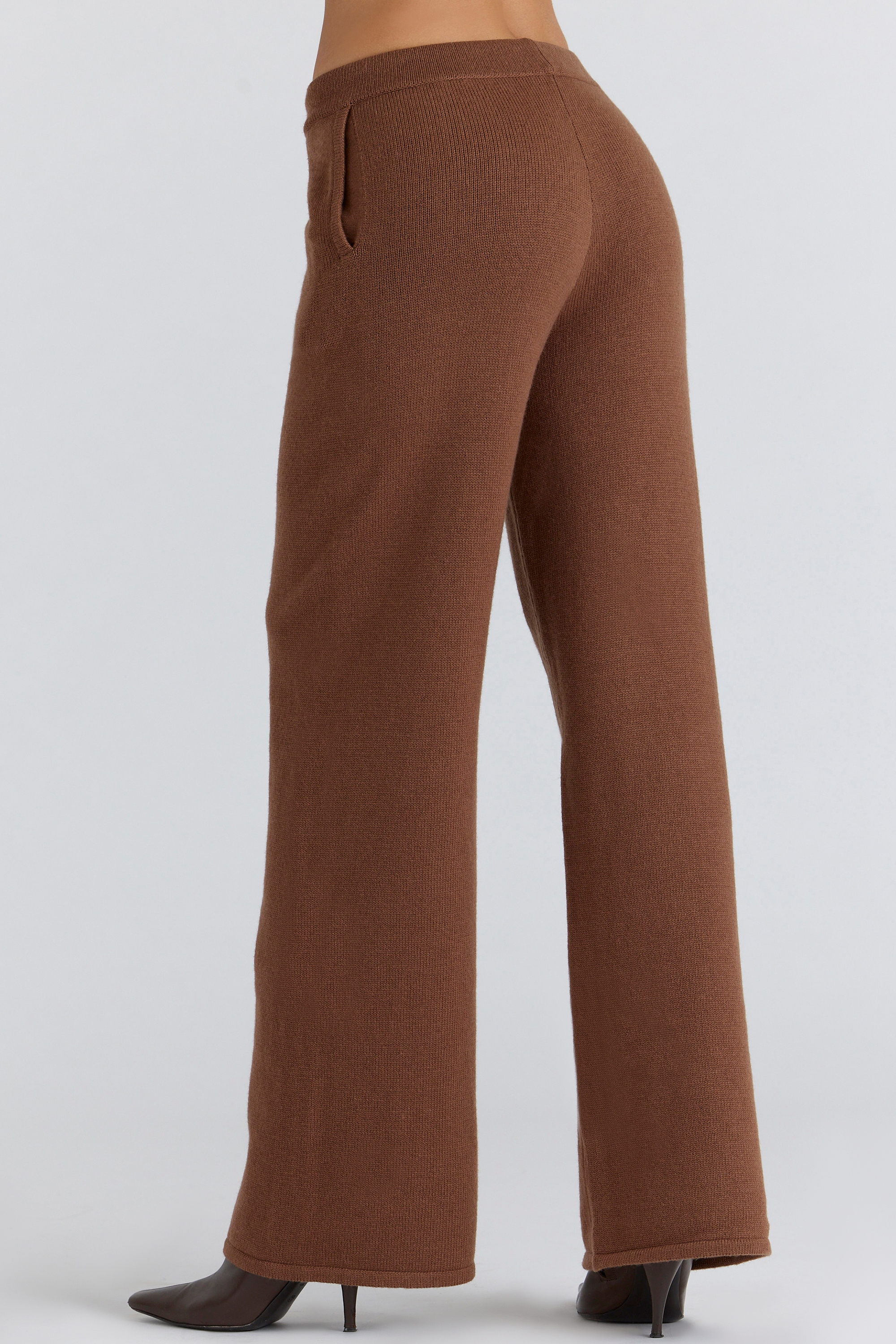 Tan Cashmere + Wool Wide Leg Trousers