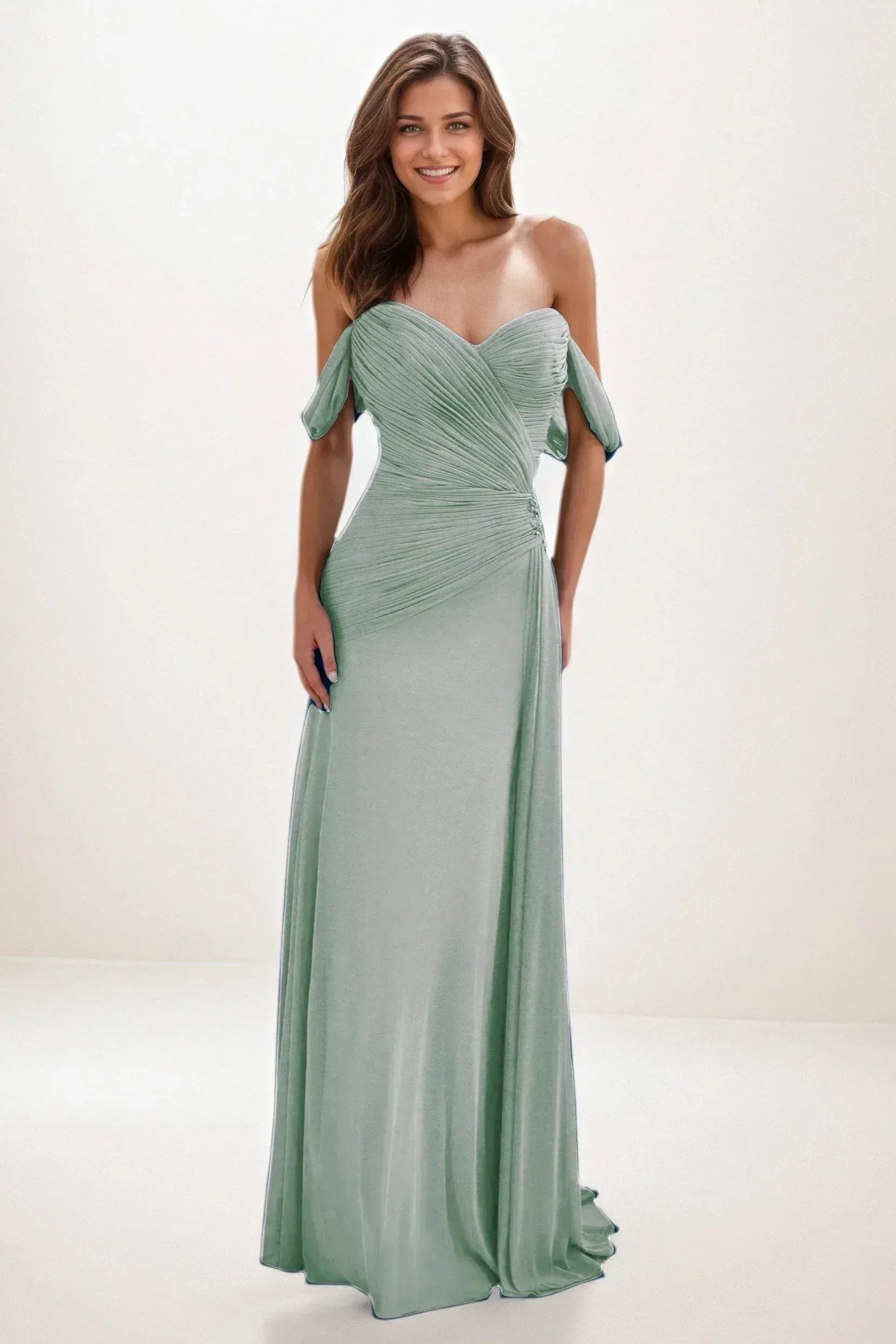 Sheath-Column Maxi Chiffon Wedding Guest Dress CG0288