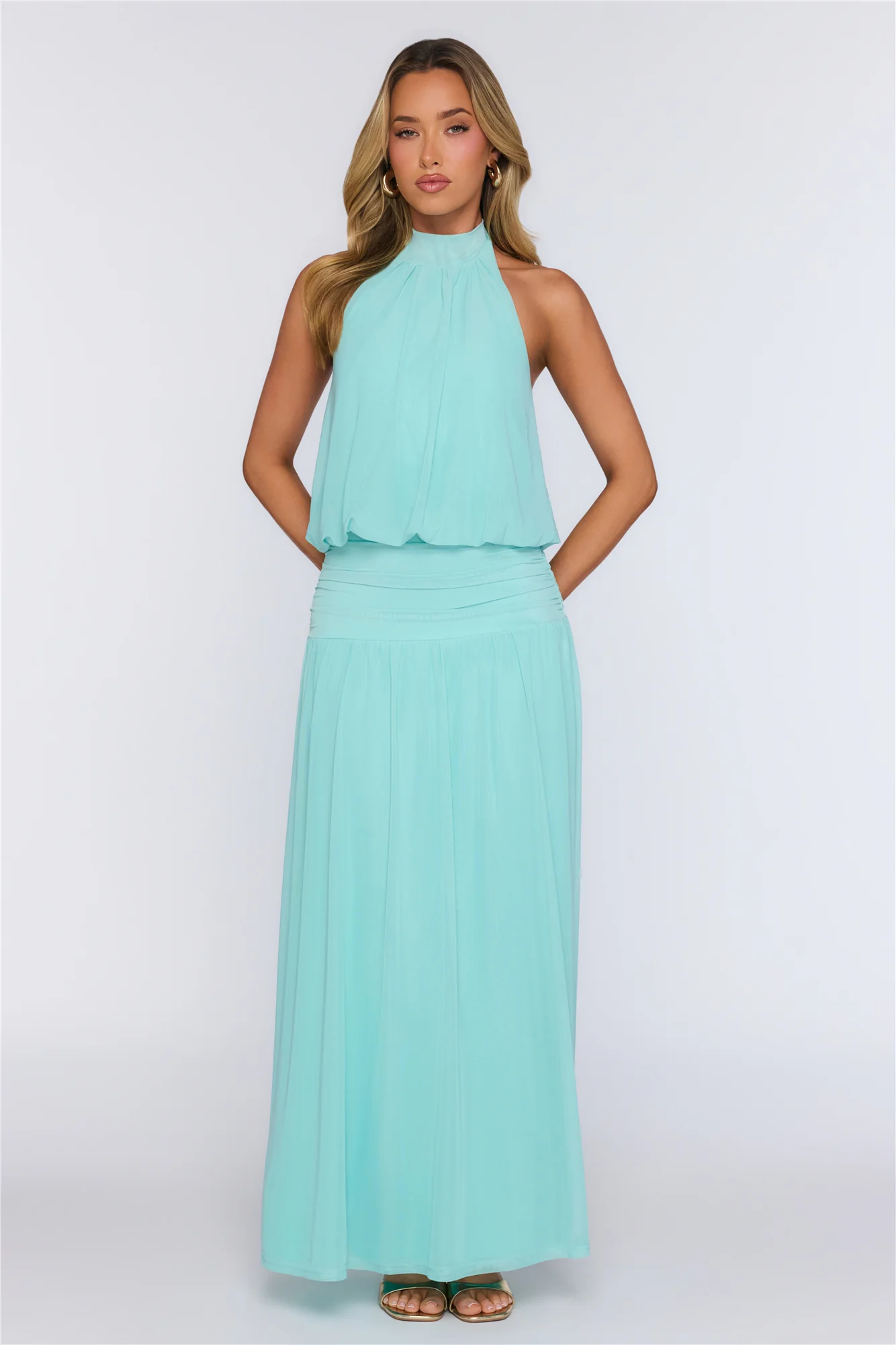 Dreamy Flowy Halter Maxi Dress Light Blue