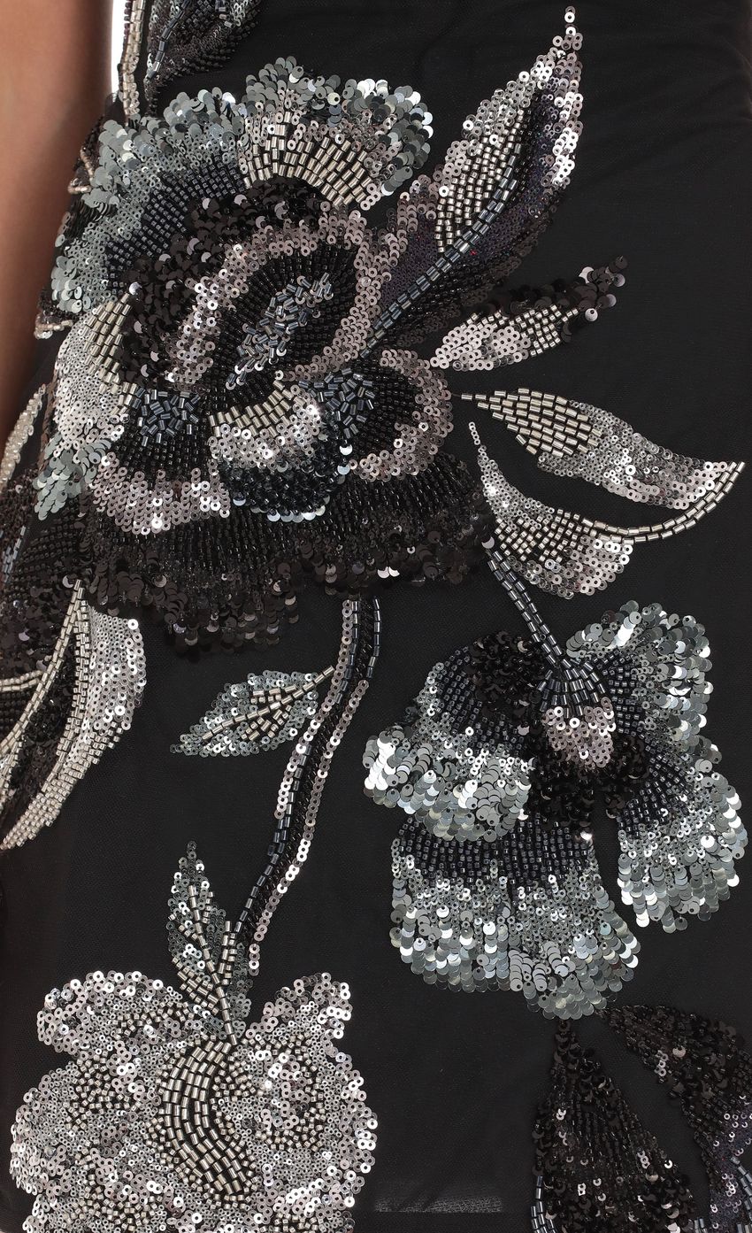 Silver Floral Sequin Mini Dress in Black - FASHION NOB