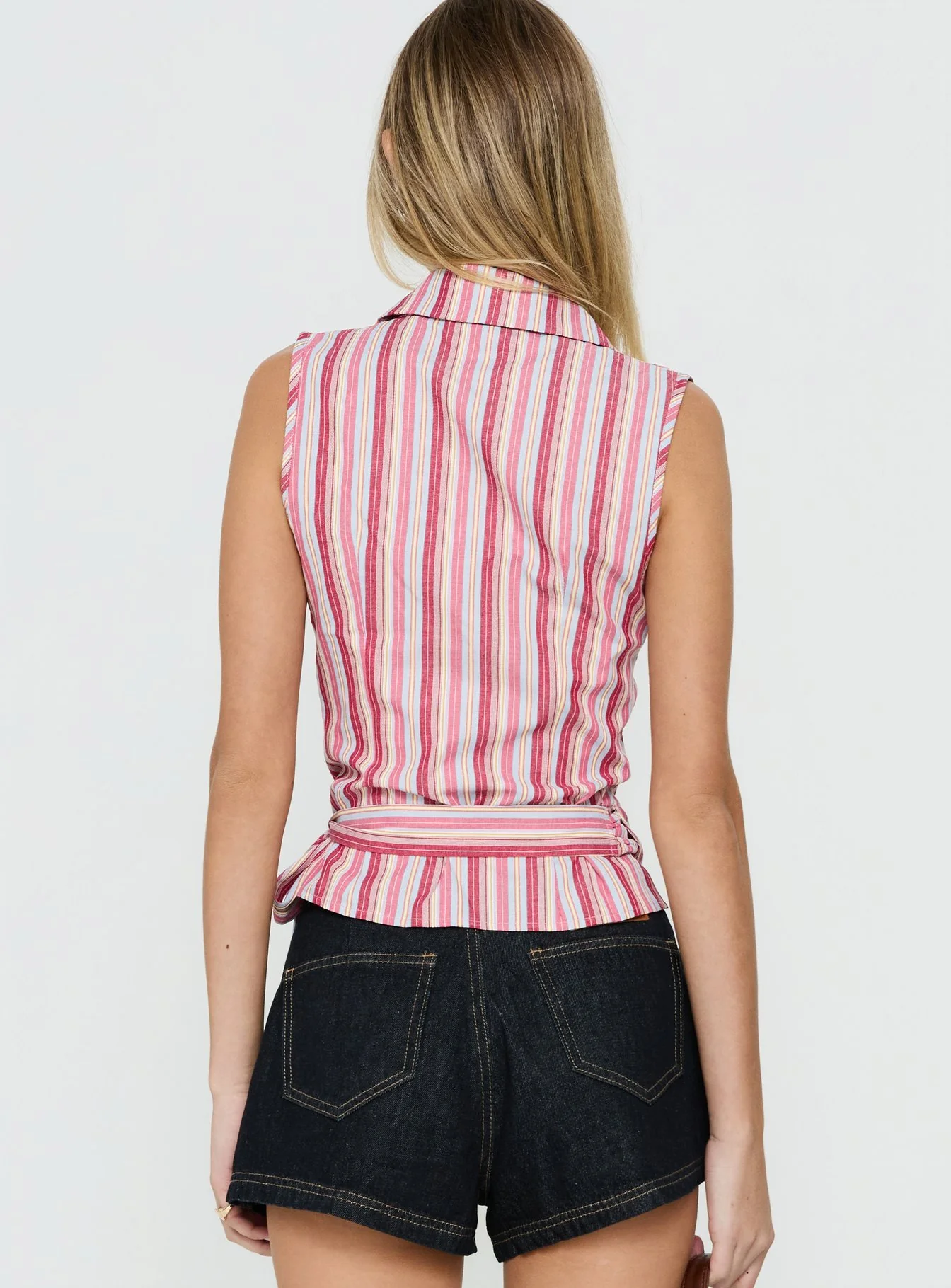 Altheah Tie Side Collared Top Pink Stripe
