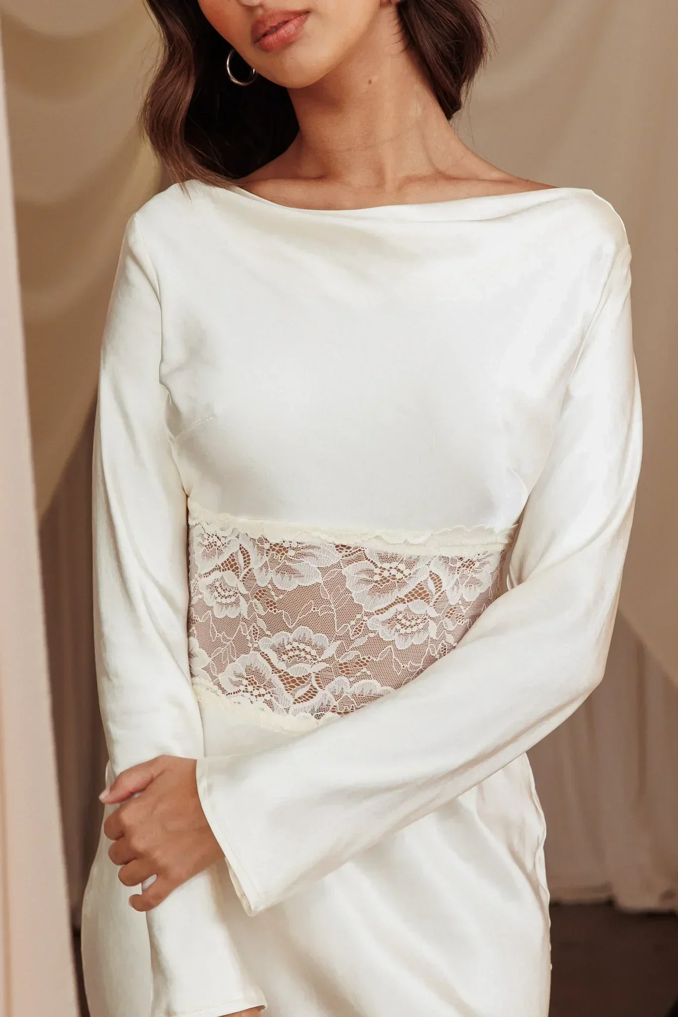 Loveland Lace Insert Cowl Back Dress Oyster