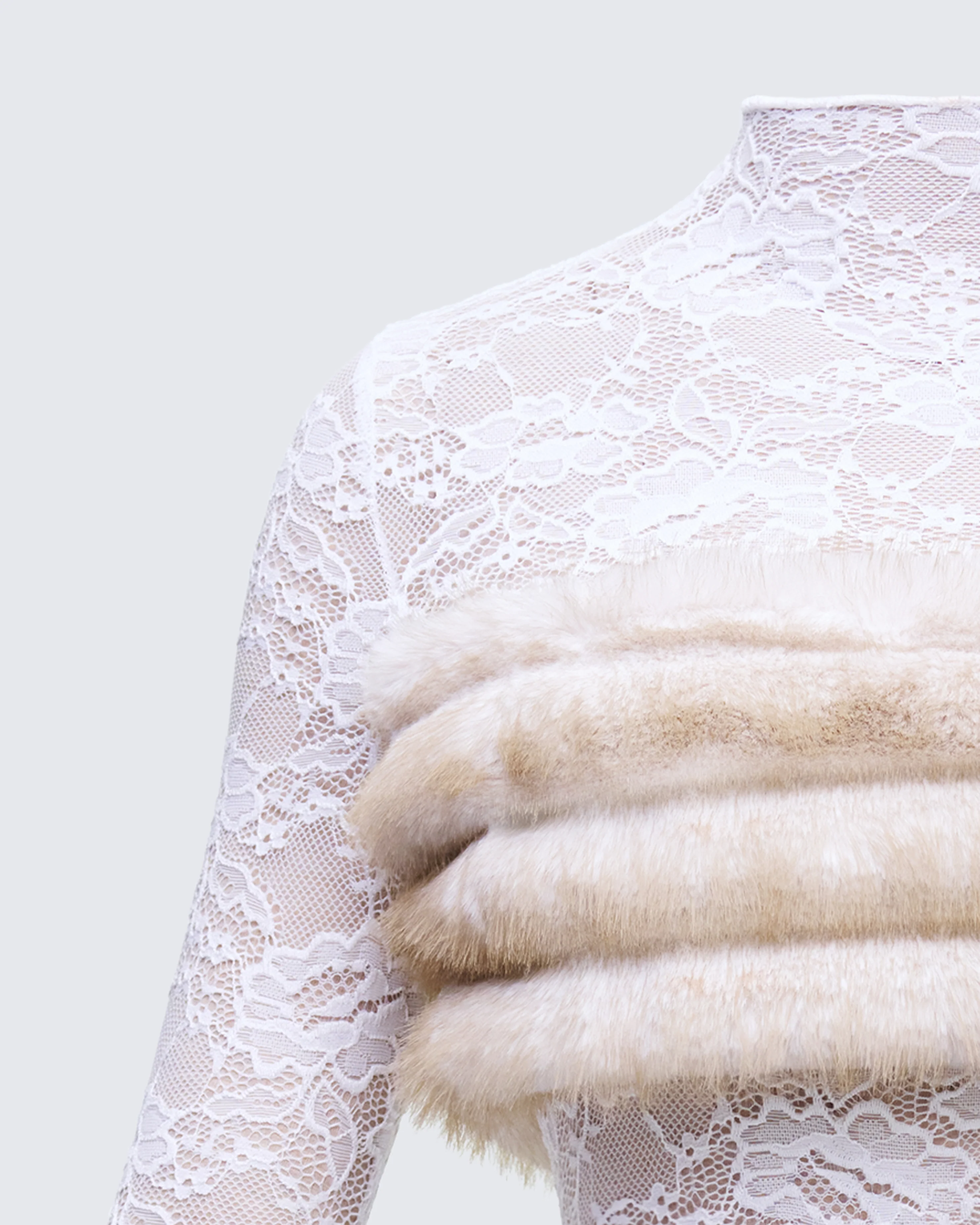 Dianne Cream Faux Fur & Lace Mini Dress