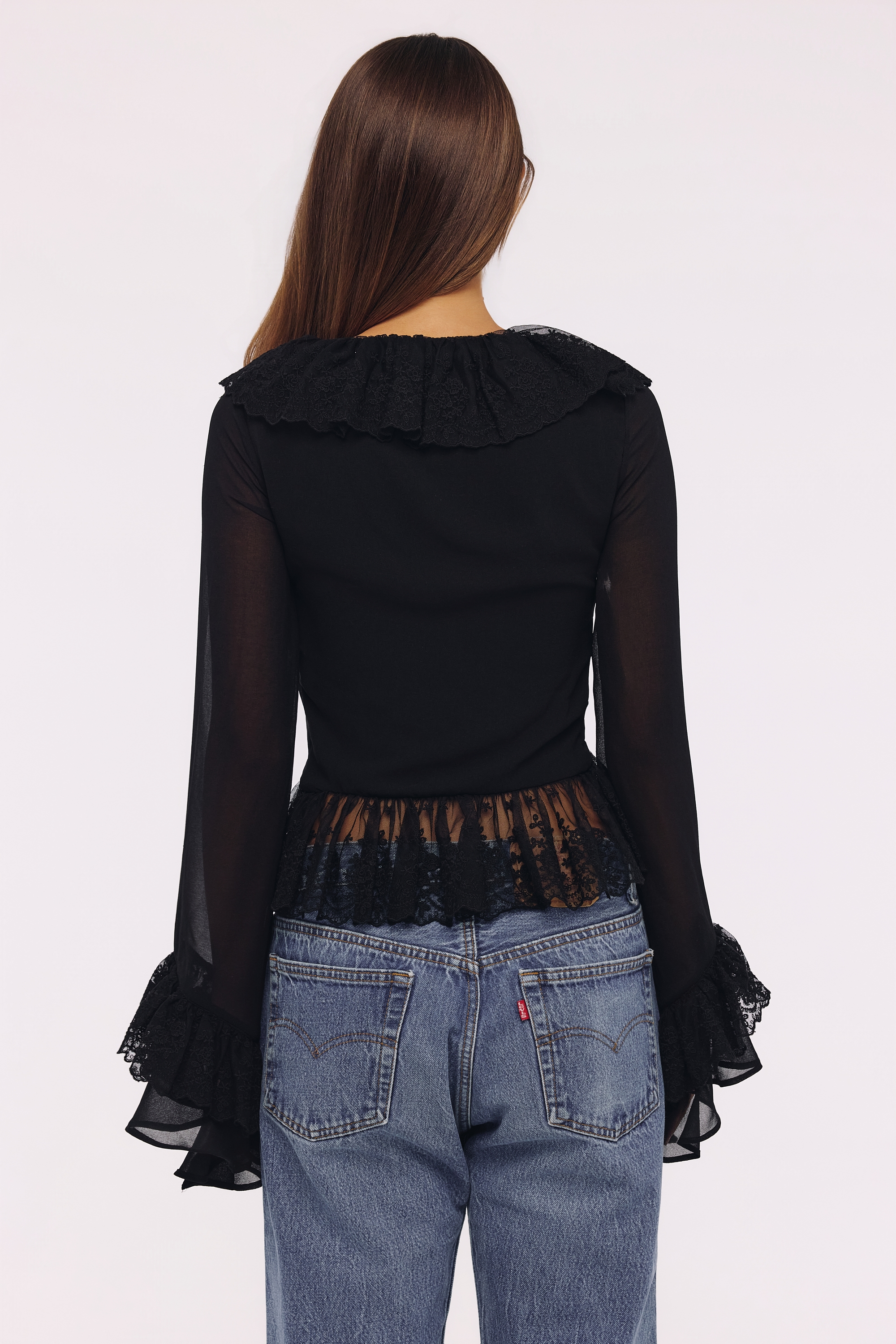 Black Ruffled Sleeve Blouse