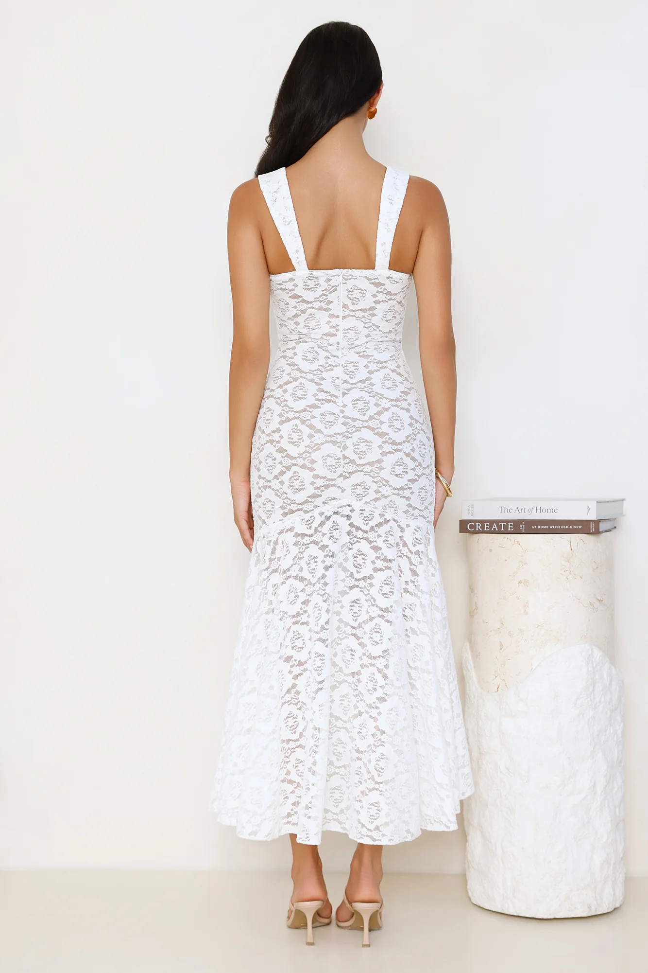 Hour Of Night Lace Midi Dress White - luluinthesky