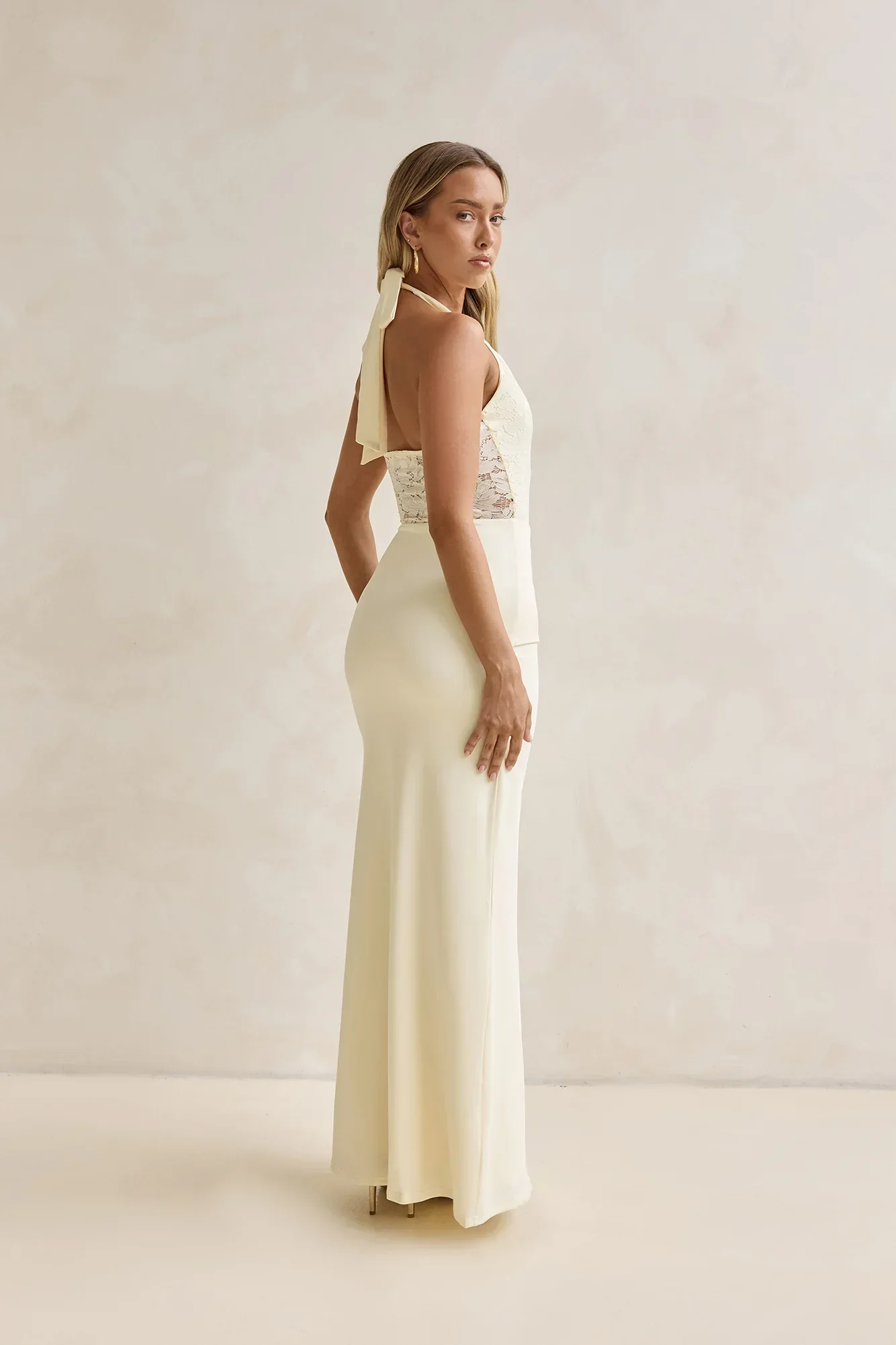 Seaside Glow Halter Maxi Dress Yellow