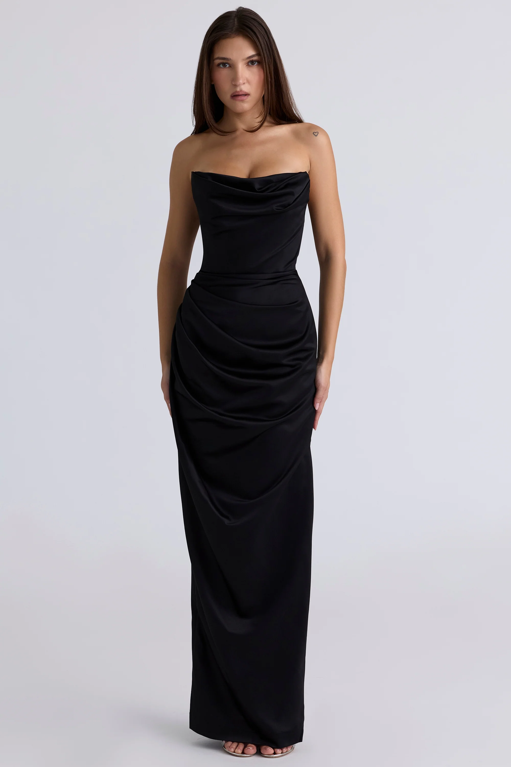 Black Satin Strapless Corset Maxi