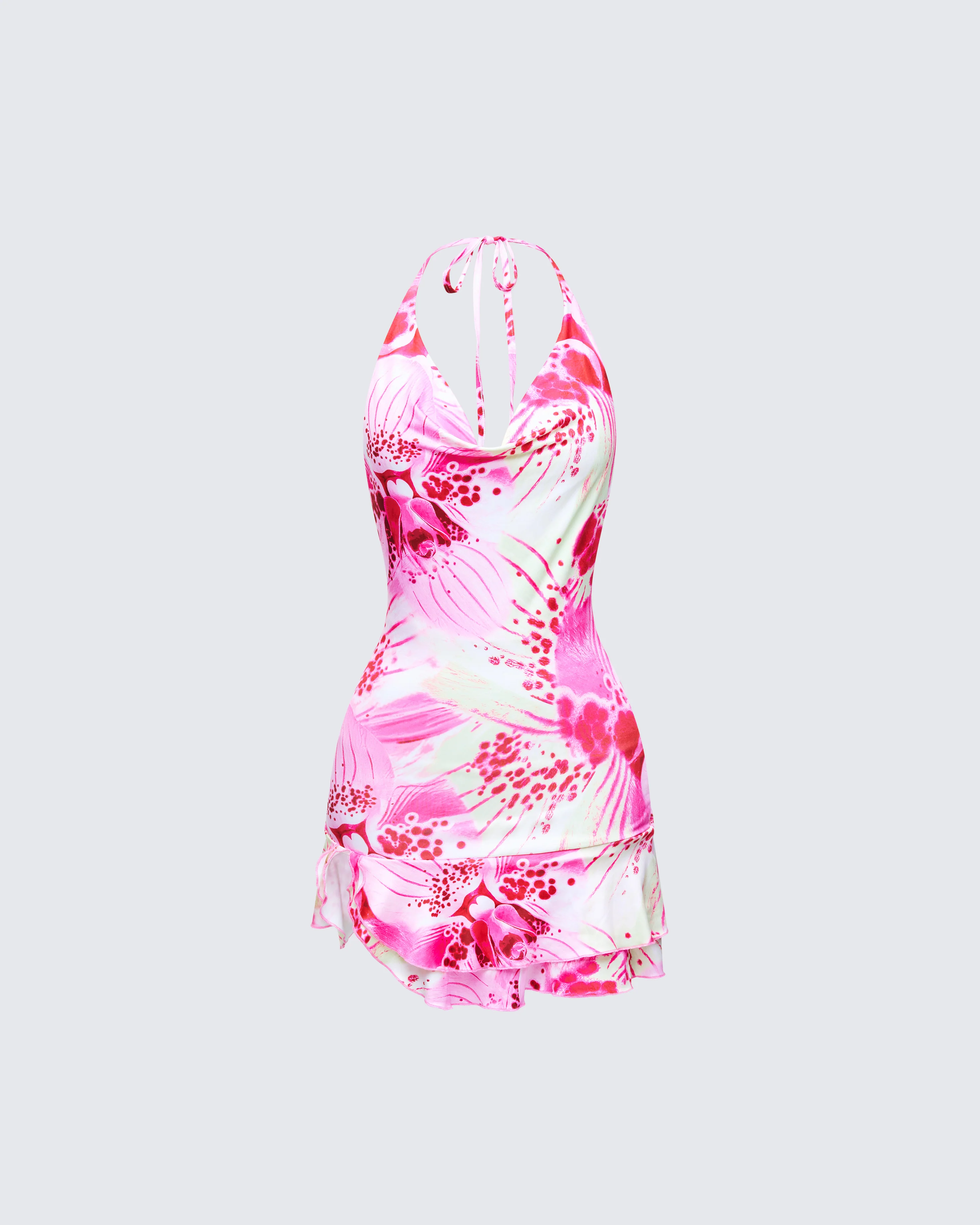 Mixie Pink Printed Cowl Neck Mini Dress