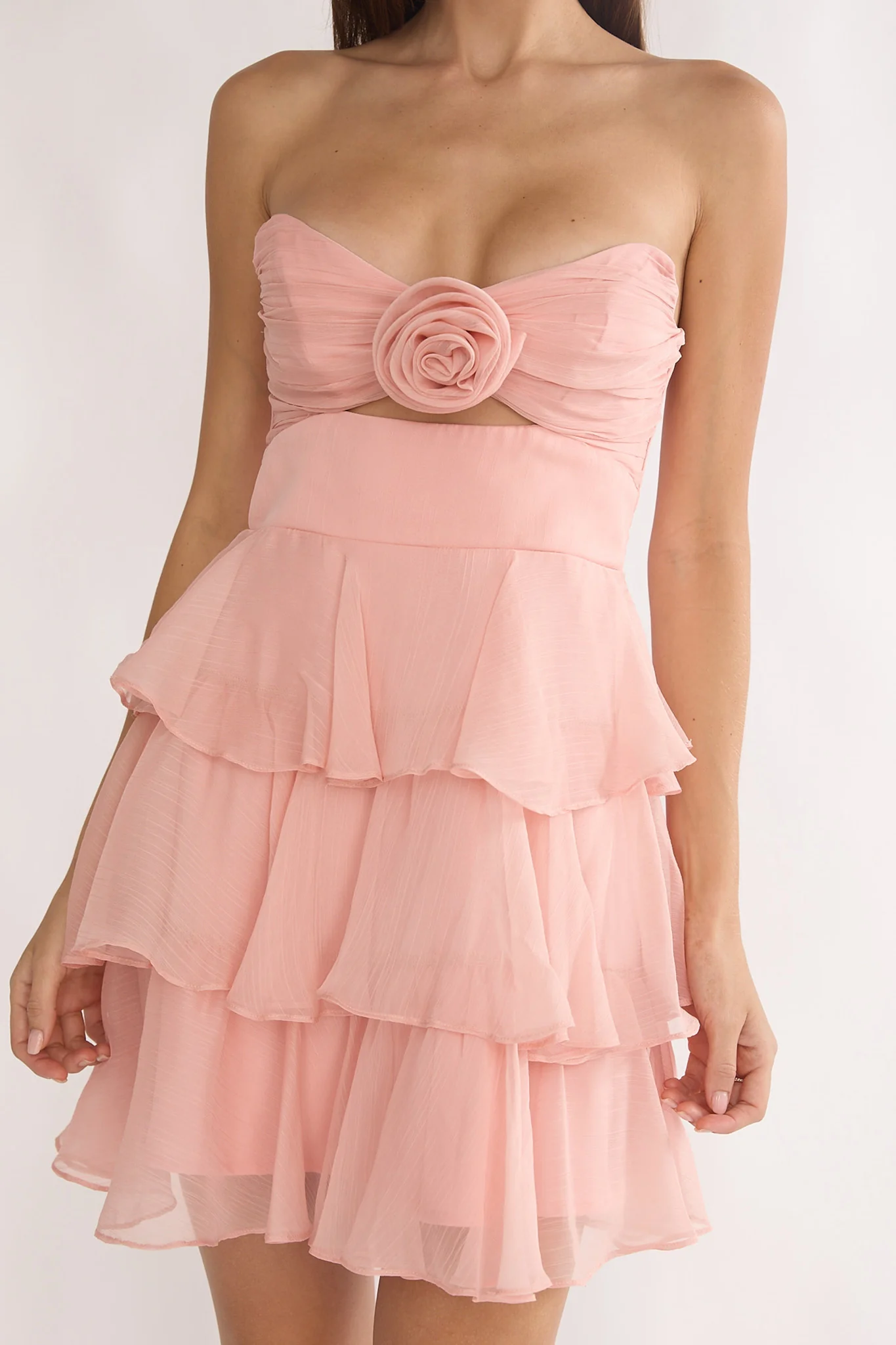 Ayala Strapless Ruffle Mini Dress Pink - luluinthesky