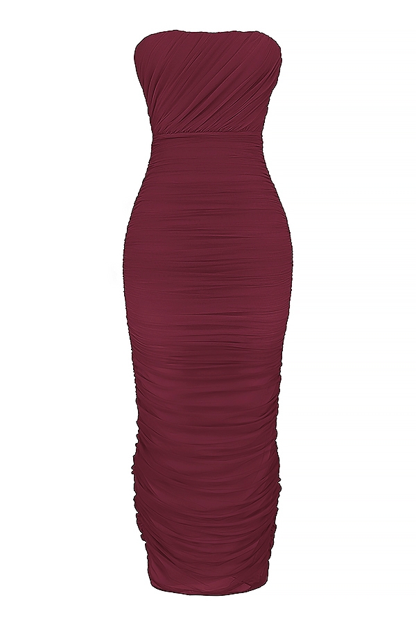 Wine Gathered Maxi Dress